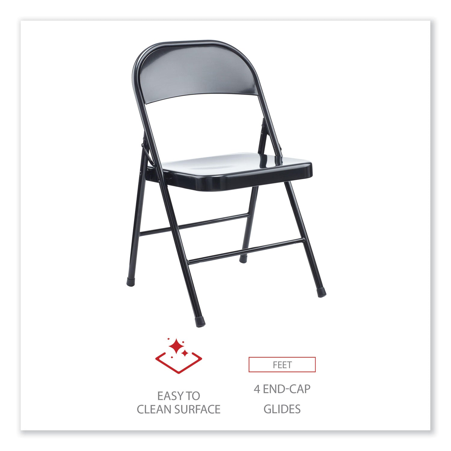 Alera® Armless Steel Folding Chair, Supports Up to 275 lb, Black Seat, Black Back, Black Base, 4/Carton