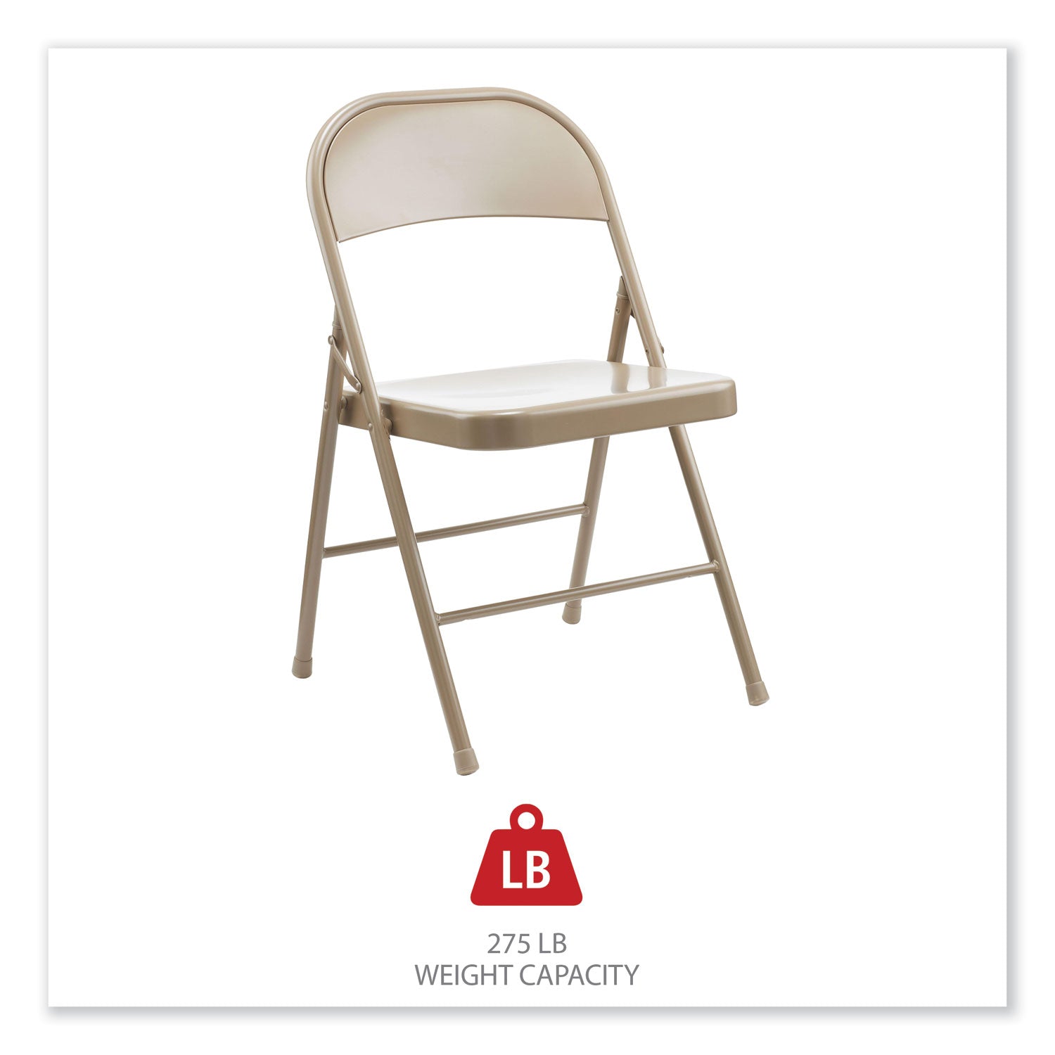 Alera® Armless Steel Folding Chair, Supports Up to 275 lb, Tan Seat, Tan Back, Tan Base, 4/Carton