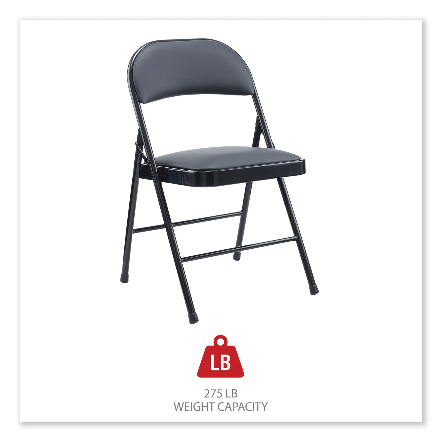 Alera® Alera PU Padded Folding Chair, Supports Up to 250 lb, Black Seat, Black Back, Black Base, 4/Carton