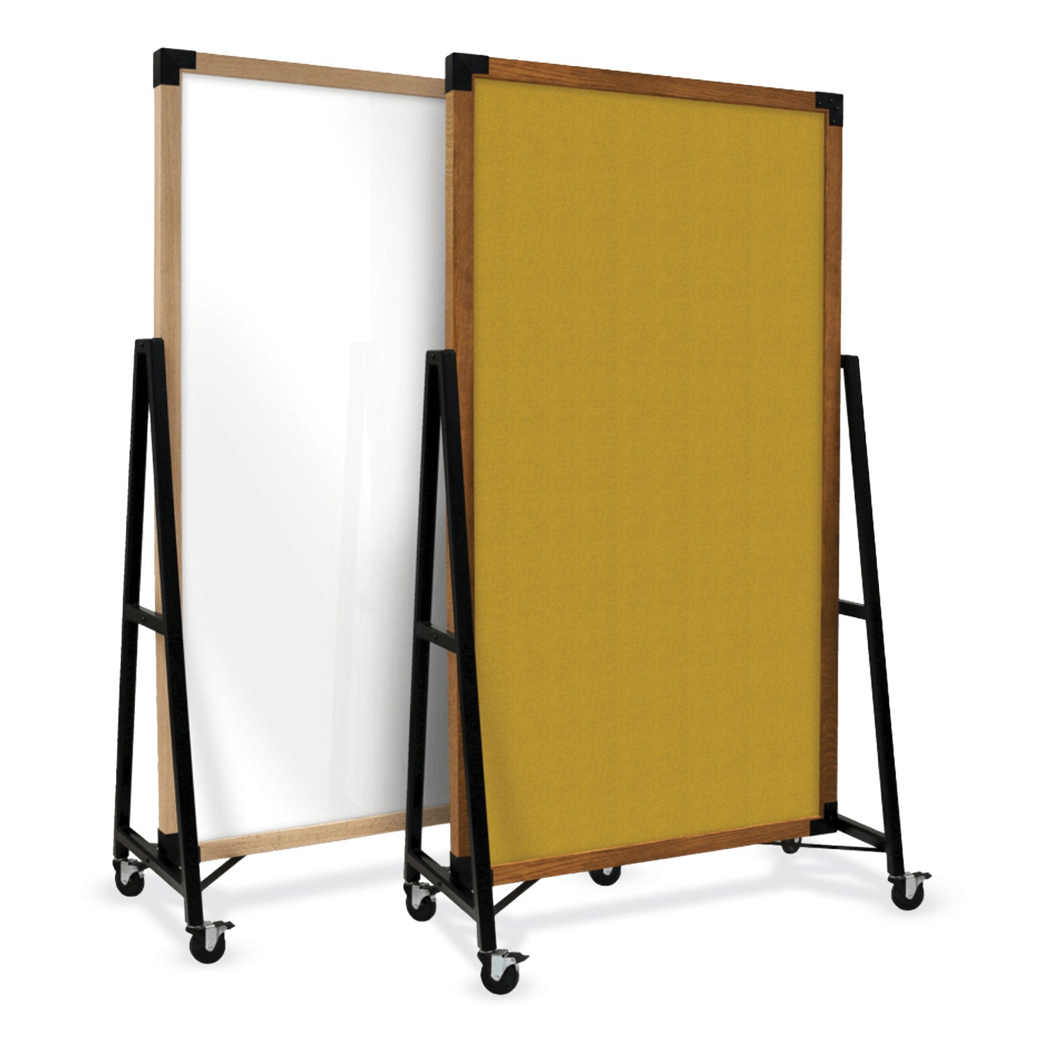 Ghent Prest Mobile Magnetic Whiteboard, 40.5 x 73.75, White Surface, Caramel Oak Wood Frame