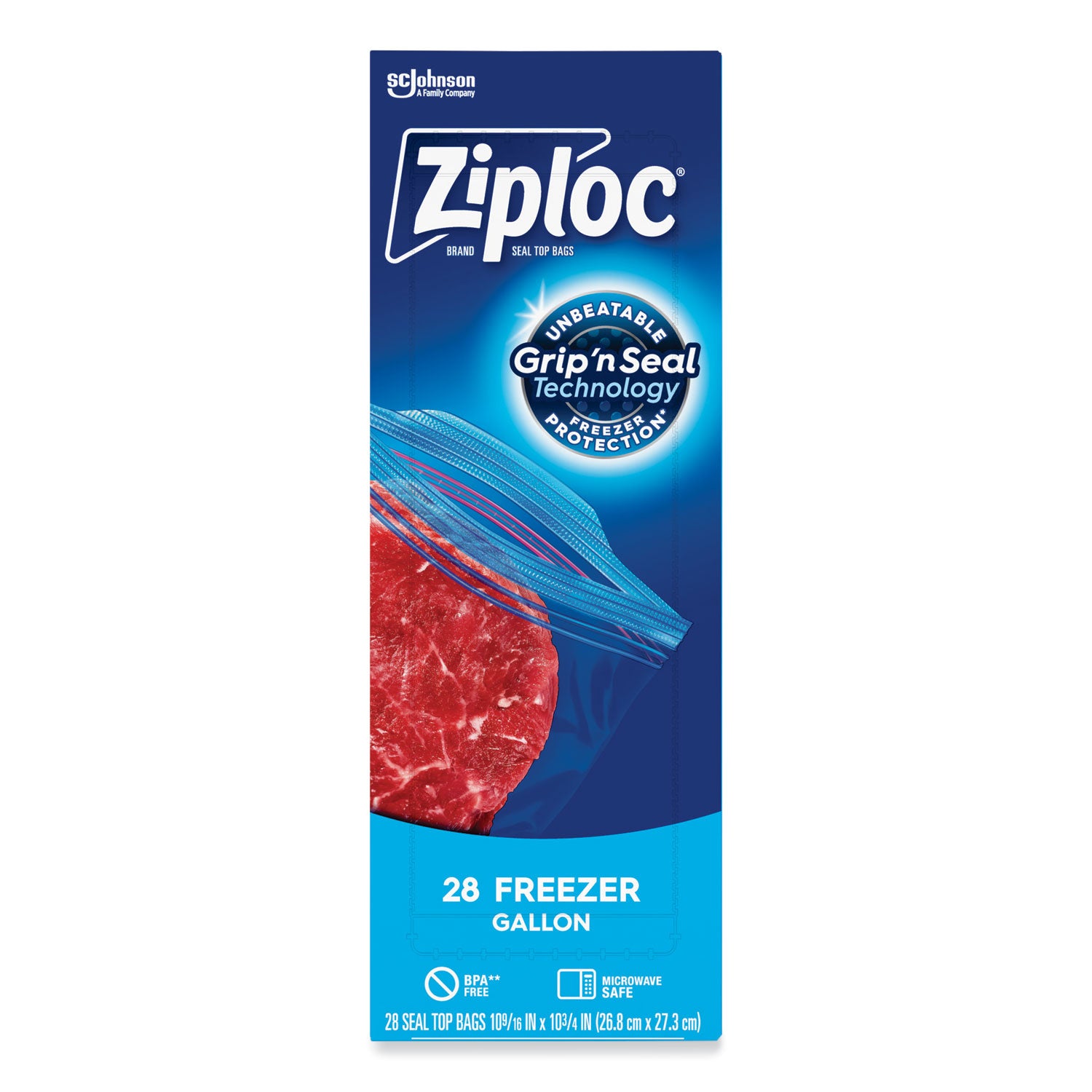 Ziploc® Zipper Freezer Bags, 1 gal, 9.6" x 12.1", Clear, 28/Box