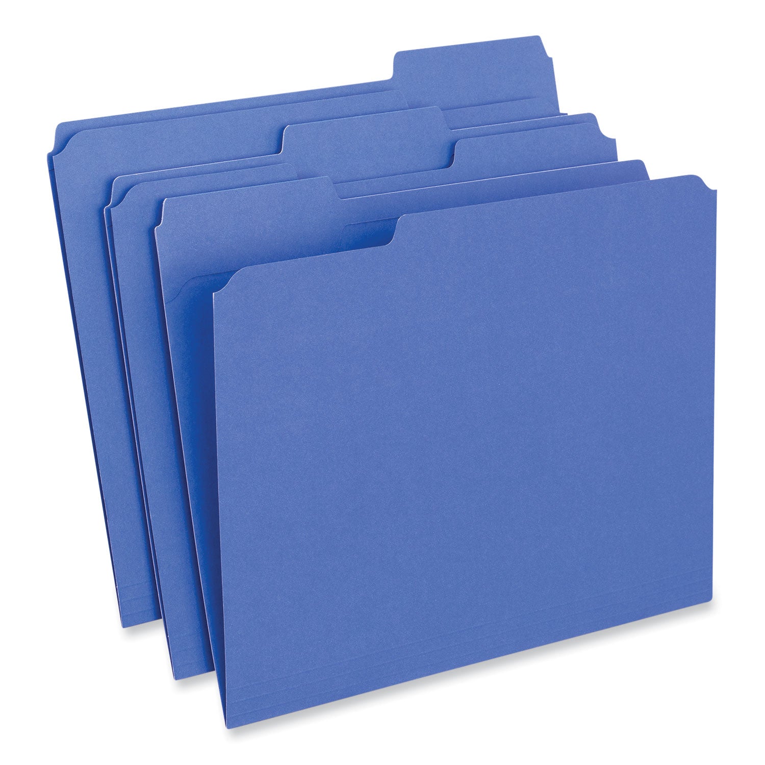 Universal® Reinforced Top-Tab File Folders, 1/3-Cut Tabs: Assorted, Letter Size, 1" Expansion, Blue, 100/Box