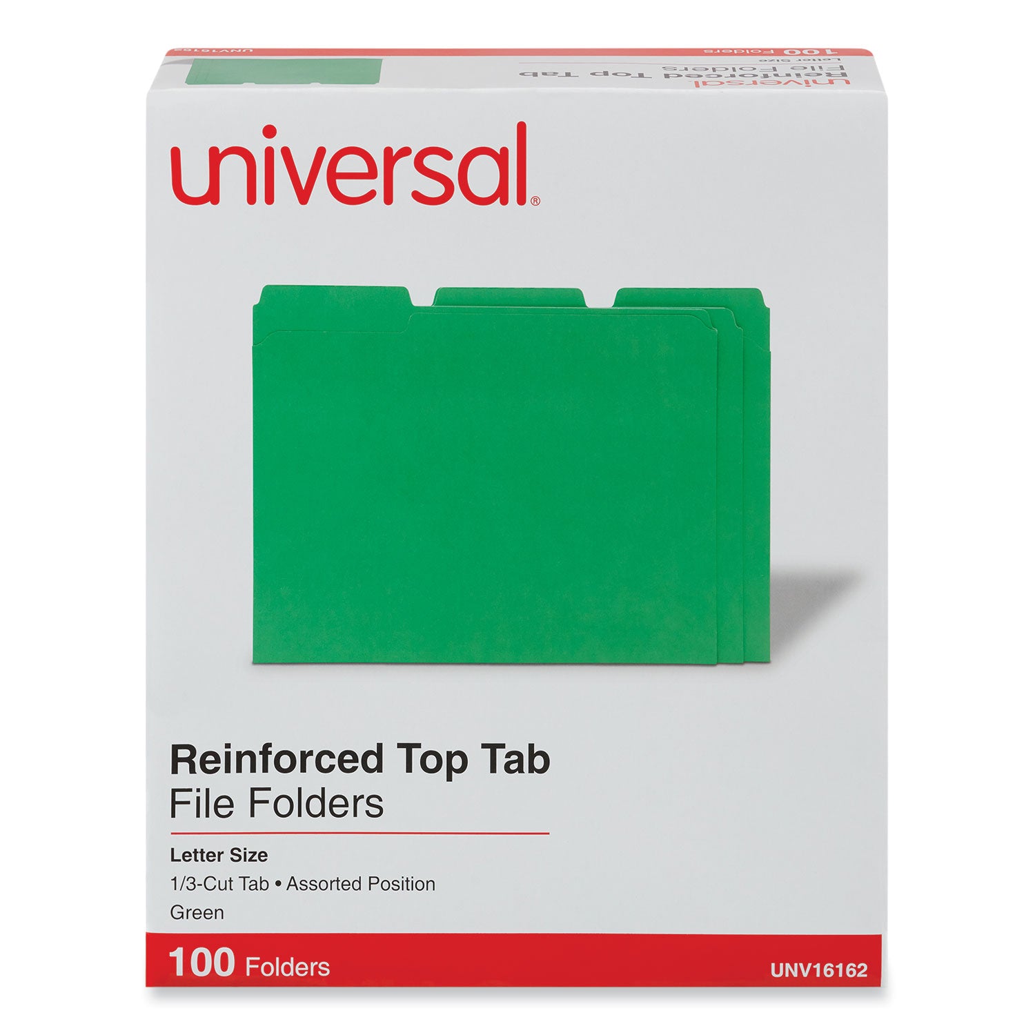 Reinforced Top-Tab File Folders, 1/3-Cut Tabs: Assorted, Letter Size, 1" Expansion, Green, 100/Box