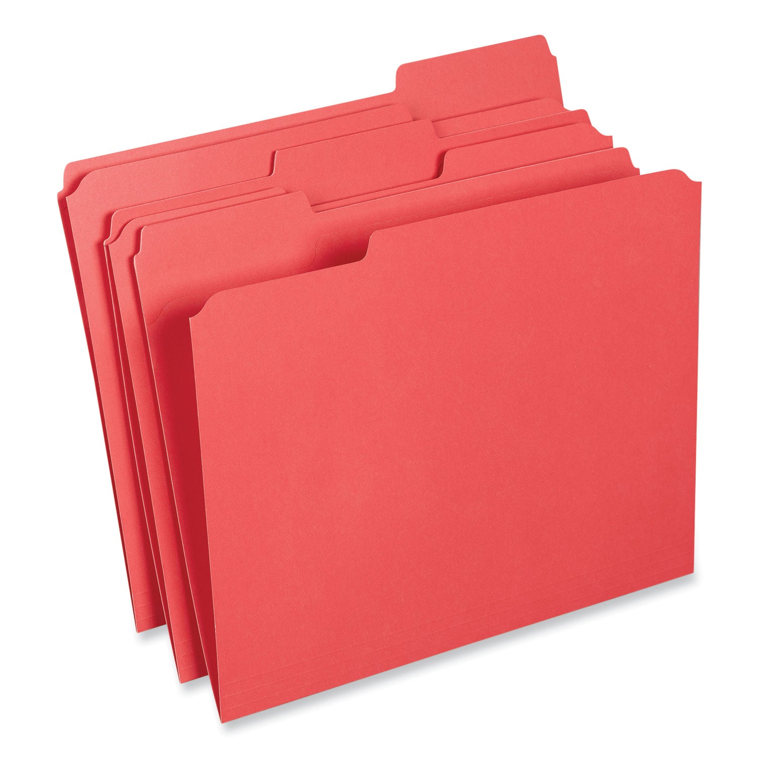 Universal® Reinforced Top-Tab File Folders, 1/3-Cut Tabs: Assorted, Letter Size, 1" Expansion, Red, 100/Box