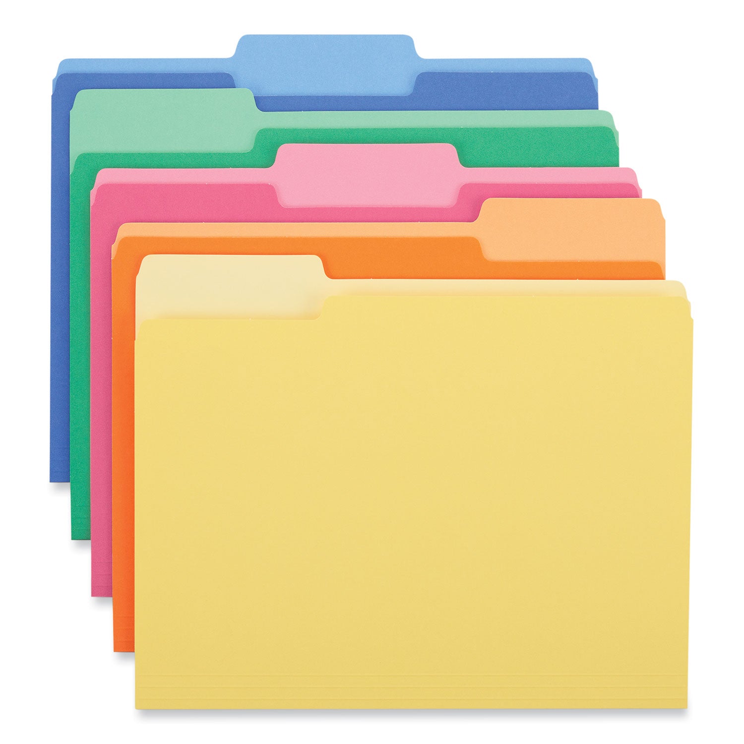 Universal® Deluxe Heavyweight File Folders, 1/3-Cut Tabs: Assorted, Letter Size, 0.75" Expansion, Assorted Colors, 50/Box