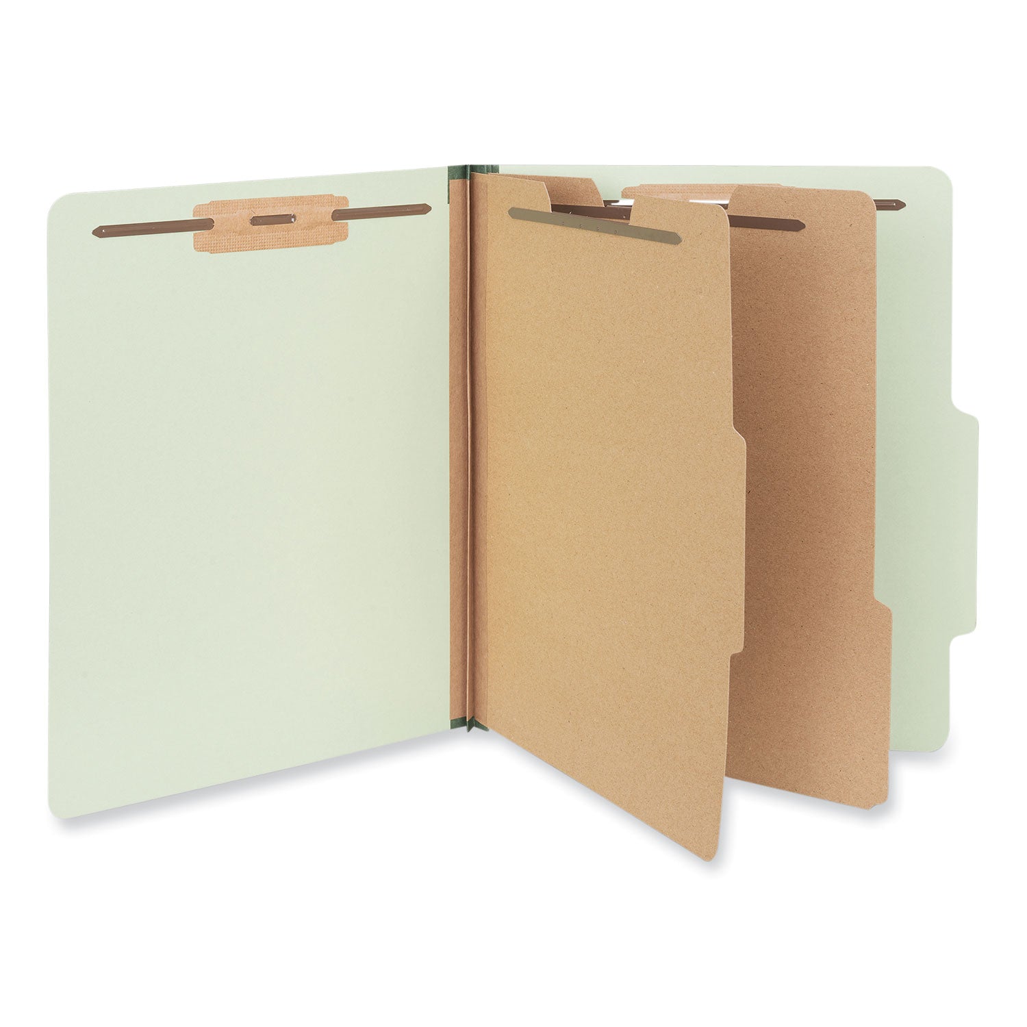 Universal® Six-Section Pressboard Classification Folders, 2" Expansion, 2 Dividers, 6 Fasteners, Letter Size, Green Exterior, 10/Box