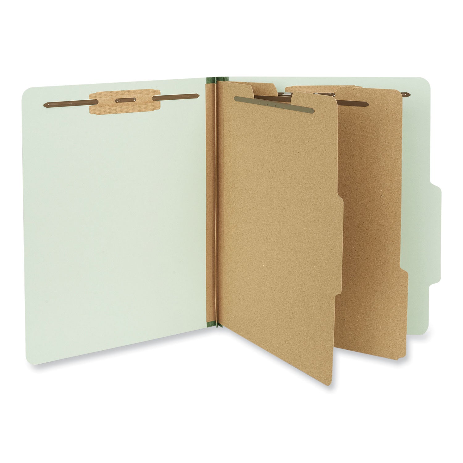 Universal® Six-Section Pressboard Classification Folders, 2" Expansion, 2 Dividers, 6 Fasteners, Letter Size, Gray-Green, 10/Box