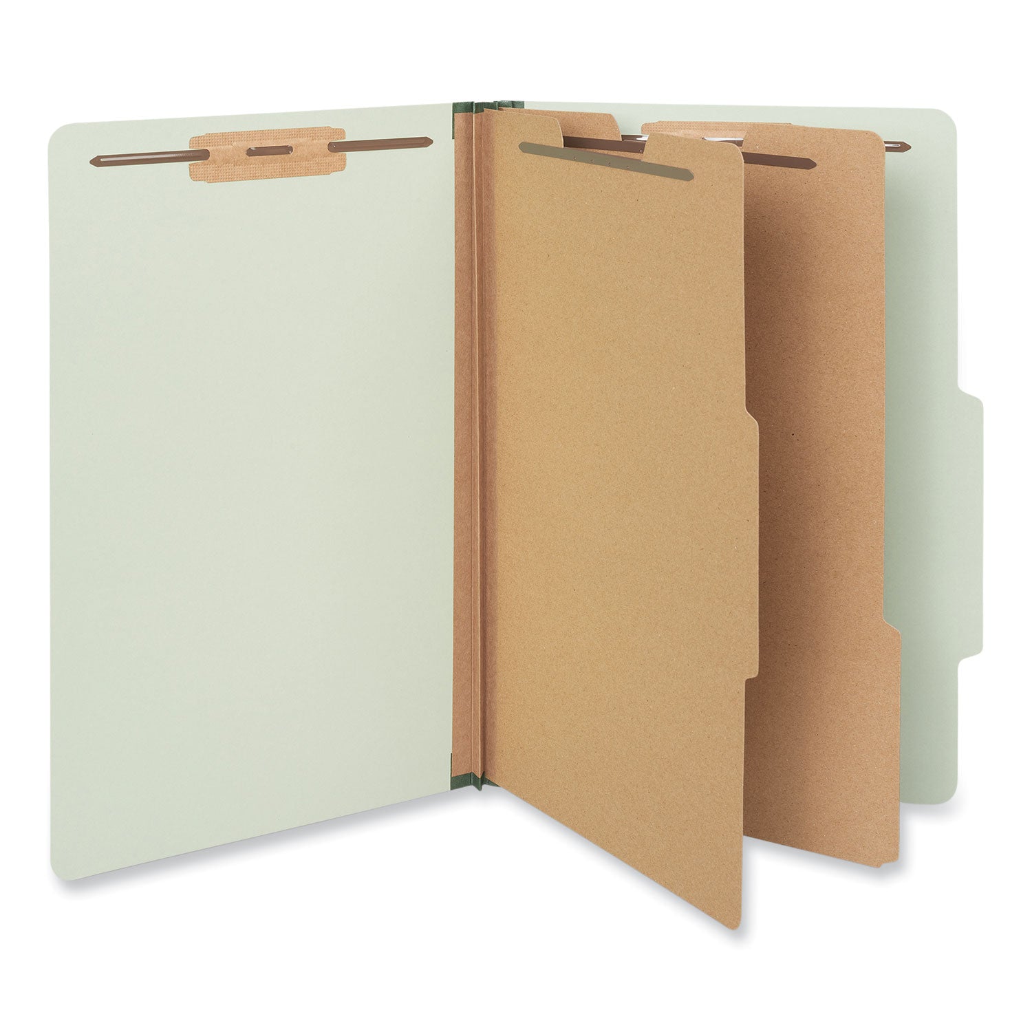 Universal® Six-Section Pressboard Classification Folders, 2" Expansion, 2 Dividers, 6 Fasteners, Legal Size, Green Exterior, 10/Box