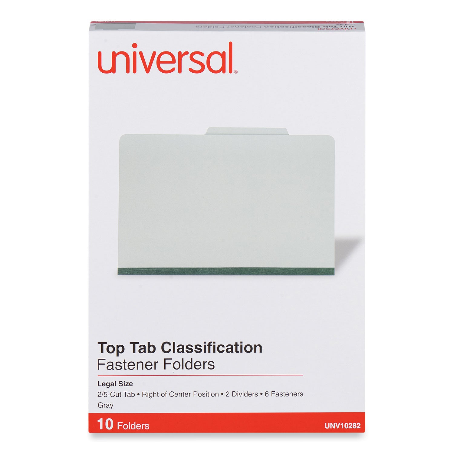 Universal® Six-Section Pressboard Classification Folders, 2" Expansion, 2 Dividers, 6 Fasteners, Legal Size, Gray Exterior, 10/Box