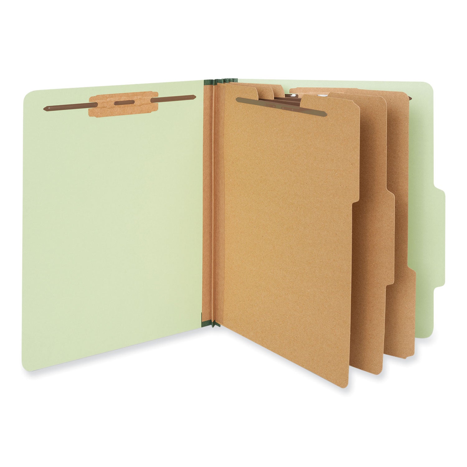 Universal® Eight-Section Pressboard Classification Folders, 3" Expansion, 3 Dividers, 8 Fasteners, Letter Size, Green Exterior, 10/Box