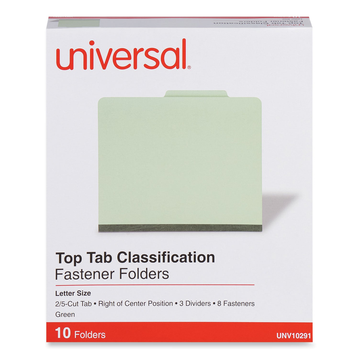 Eight-Section Pressboard Classification Folders, 3" Expansion, 3 Dividers, 8 Fasteners, Letter Size, Green Exterior, 10/Box