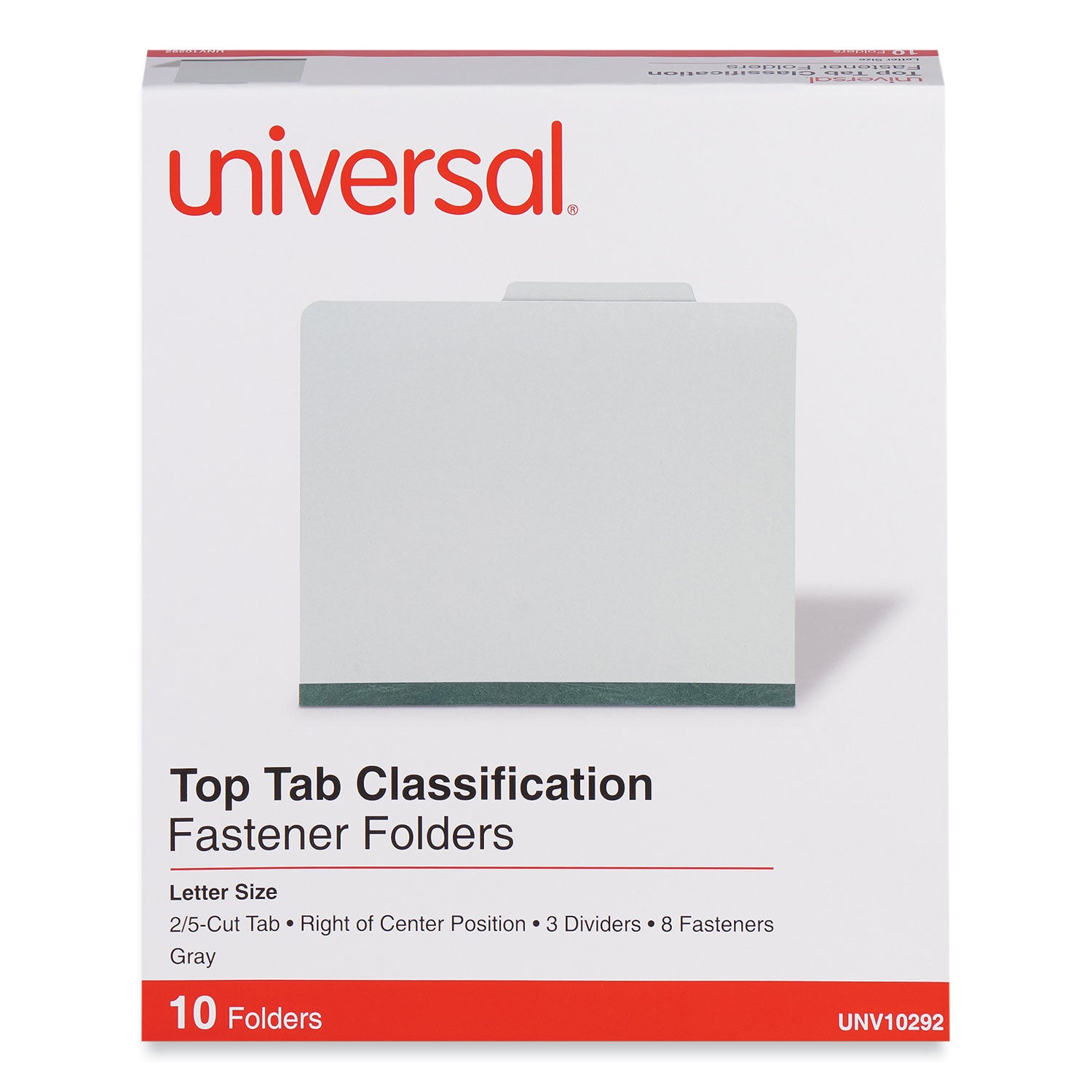 Universal® Eight-Section Pressboard Classification Folders, 3" Expansion, 3 Dividers, 8 Fasteners, Letter Size, Gray Exterior, 10/Box