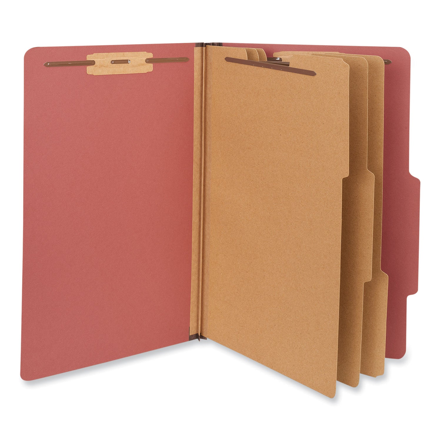 Universal® Eight-Section Pressboard Classification Folders, 3" Expansion, 3 Dividers, 8 Fasteners, Legal Size, Red Exterior, 10/Box