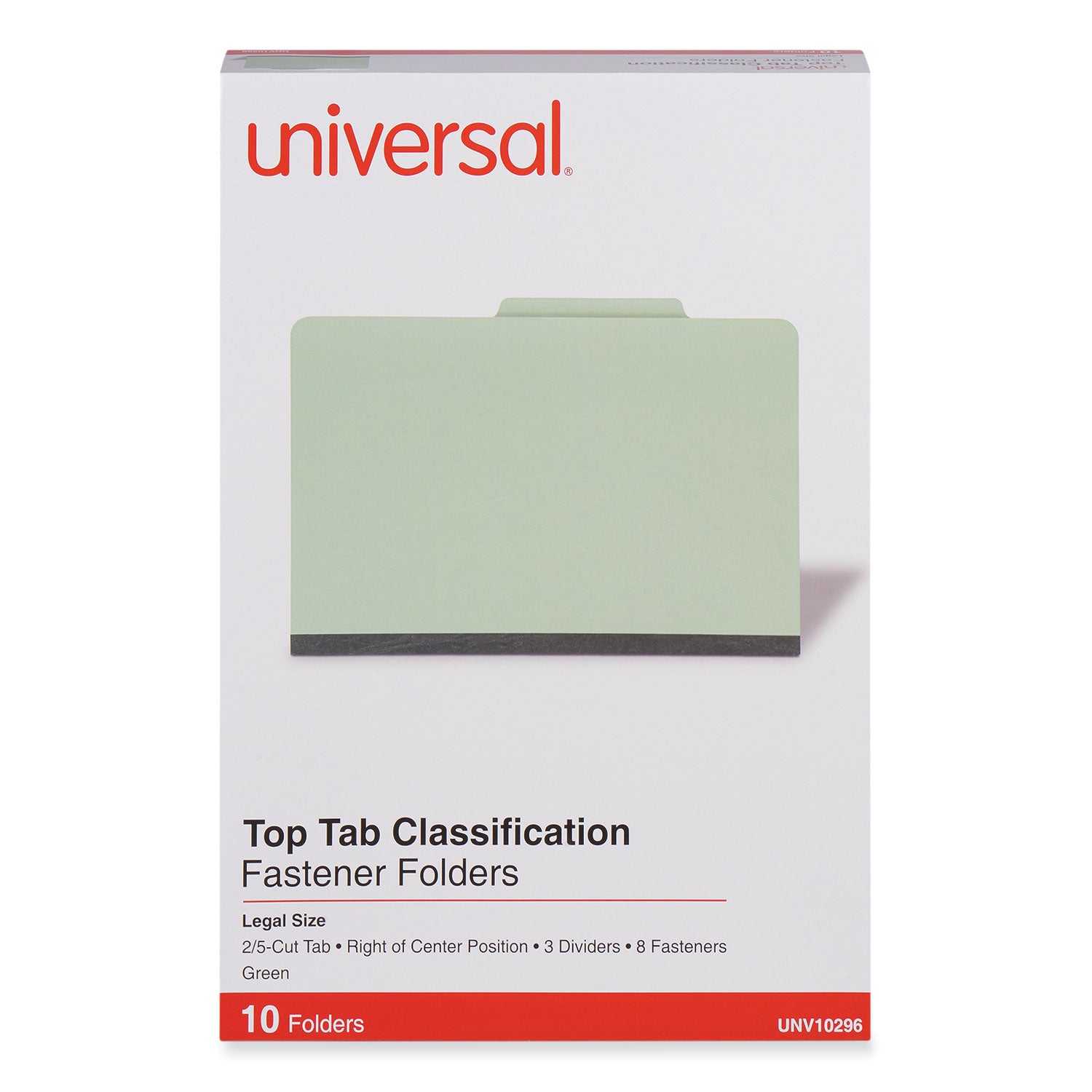 Universal® Eight-Section Pressboard Classification Folders, 3" Expansion, 3 Dividers, 8 Fasteners, Legal Size, Green Exterior, 10/Box