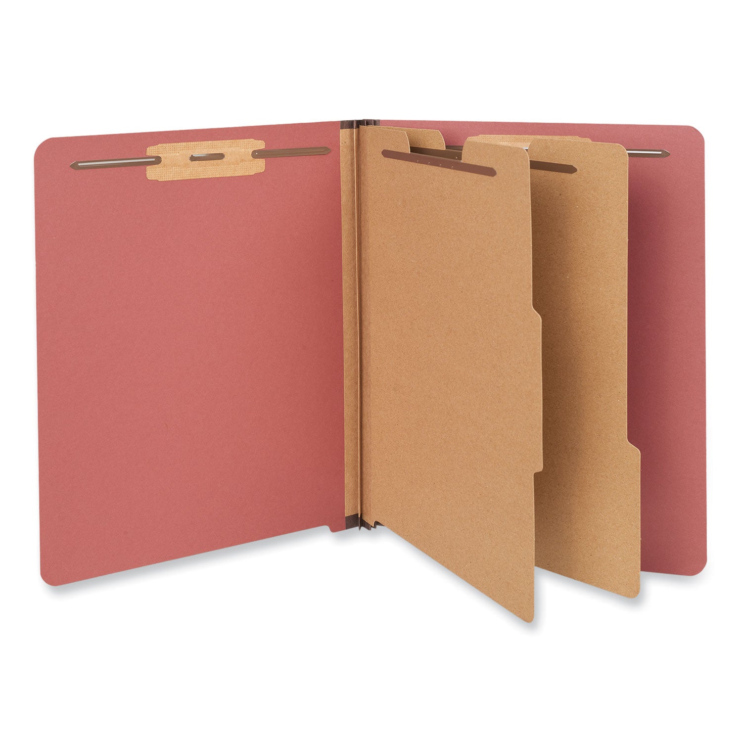 Red Pressboard End Tab Classification Folders, 2" Expansion, 2 Dividers, 6 Fasteners, Letter Size, Red Exterior, 10/Box Universal® Flipcost