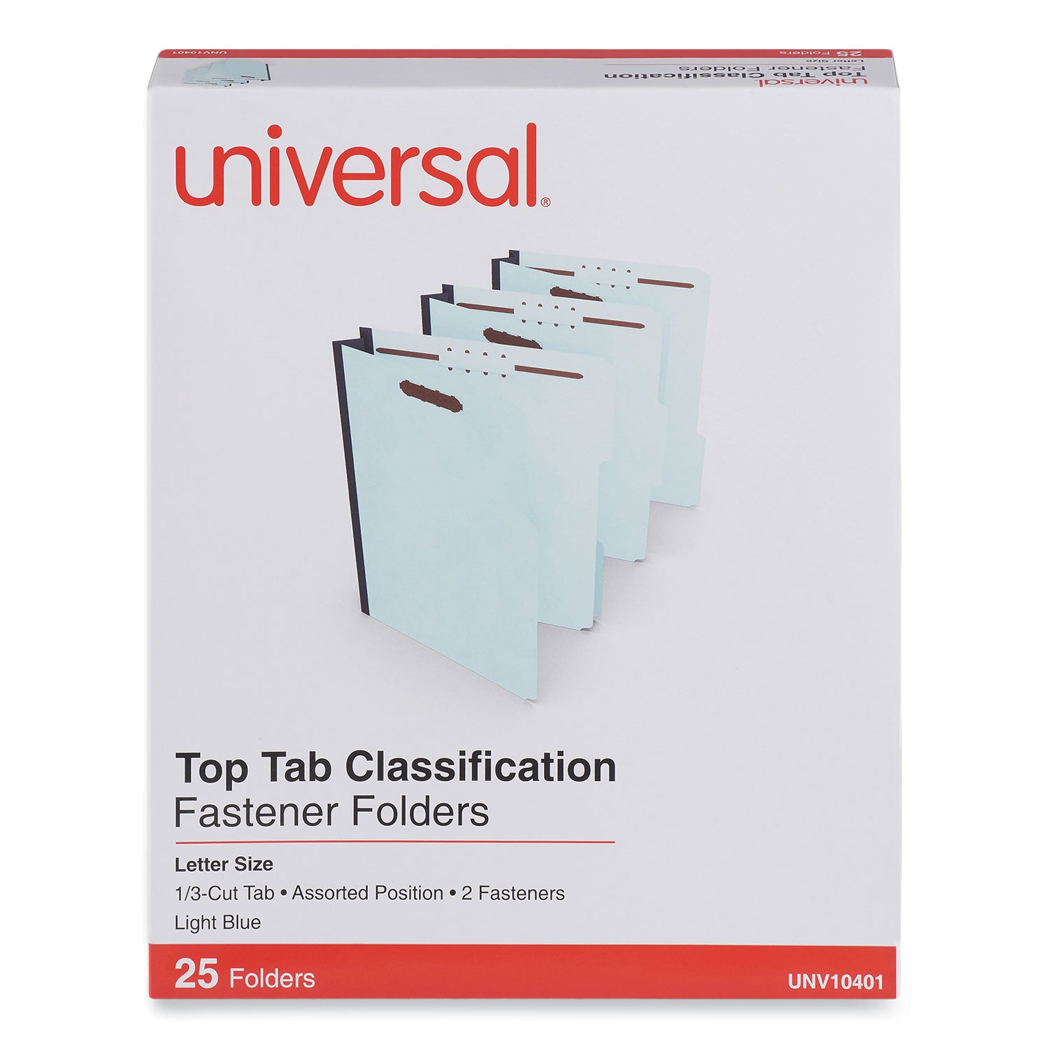 Universal® Top Tab Classification Folders, 2" Expansion, 2 Fasteners, Letter Size, Light Blue Exterior, 25/Box