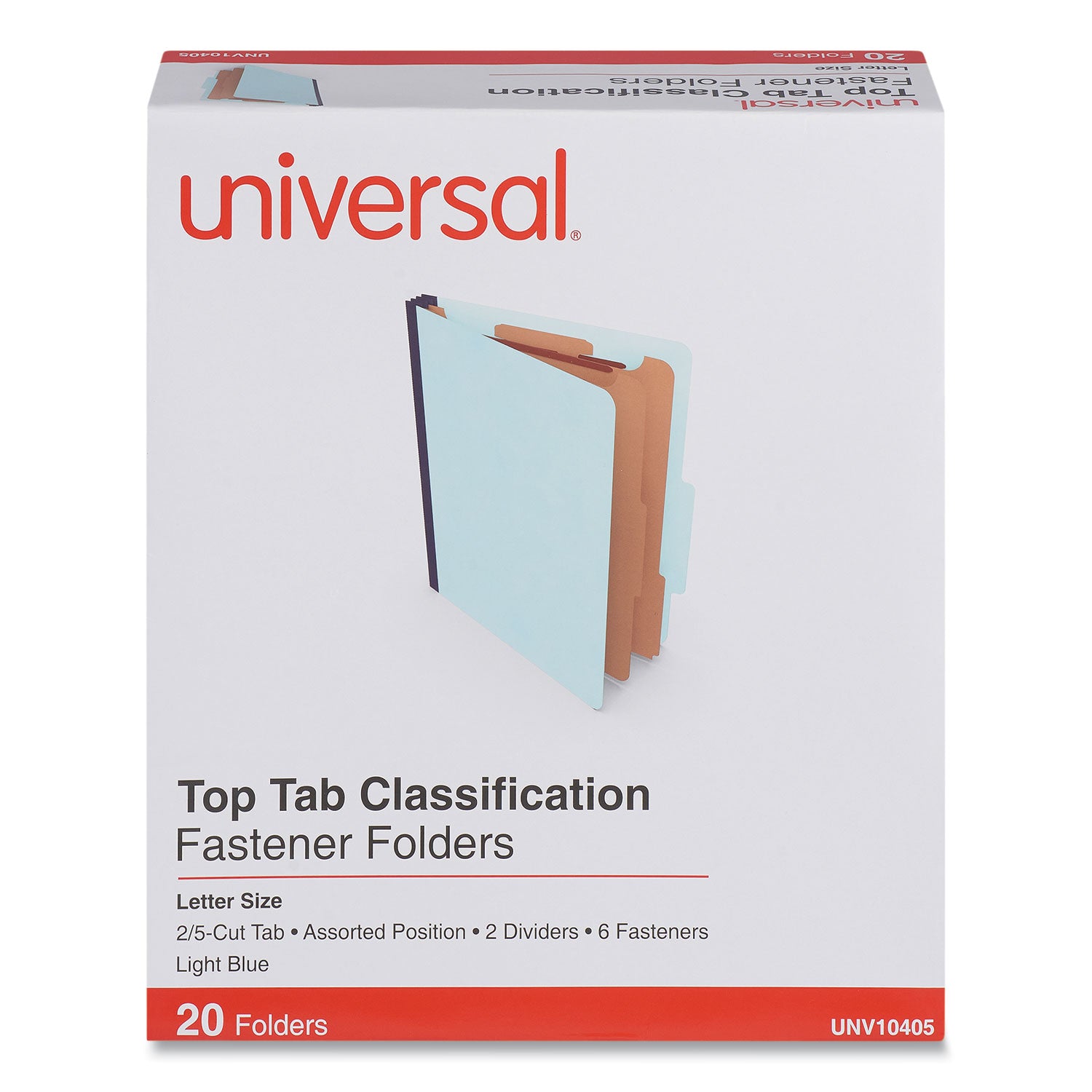 Six-Section Pressboard Classification Folders, 2.5" Expansion, 2 Dividers, 6 Fasteners, Letter Size, Light Blue, 20/Box