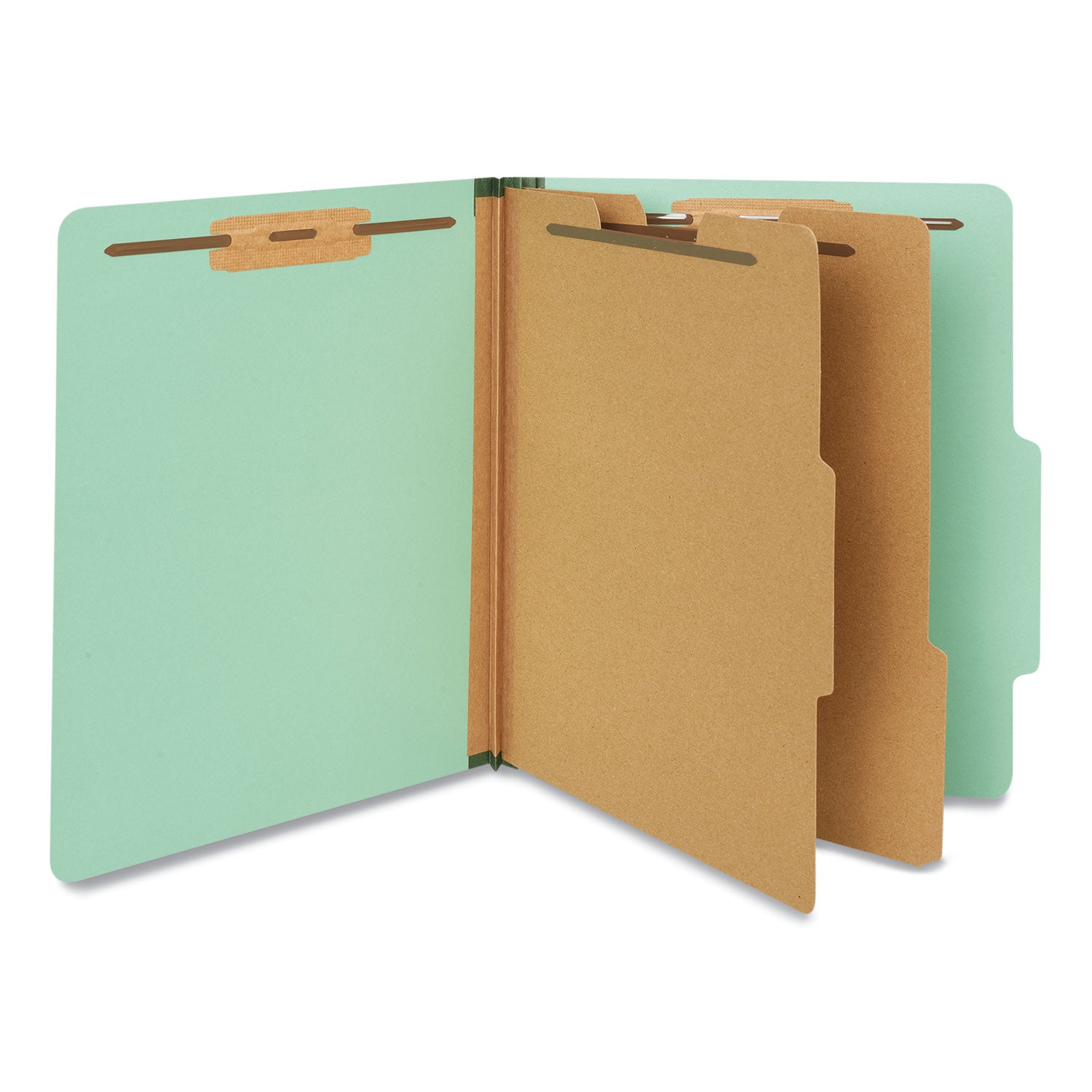 Universal® Six-Section Classification Folders, Heavy-Duty Pressboard Cover, 2 Dividers, 6 Fasteners, Letter Size, Light Green, 20/Box