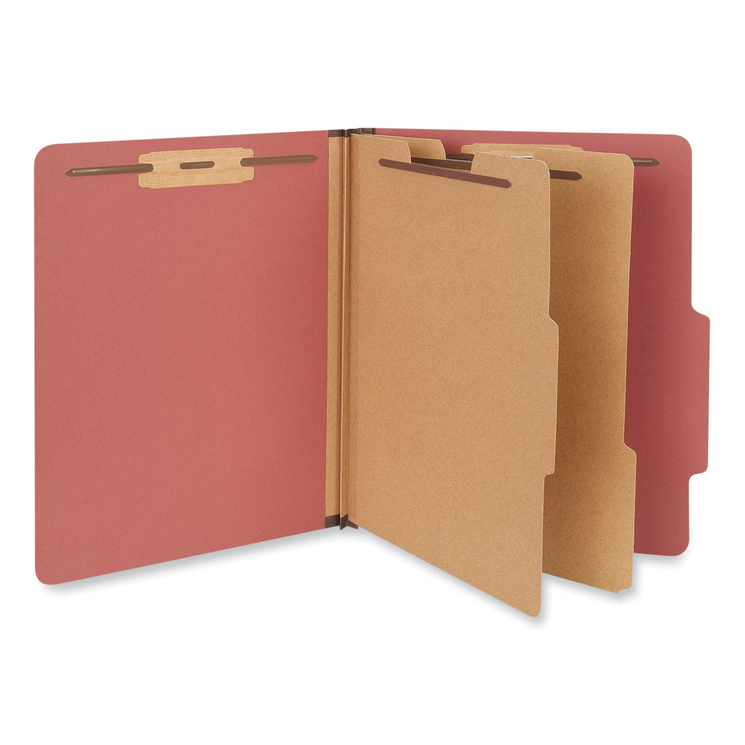 Universal® Six-Section Classification Folders, Heavy-Duty Pressboard Cover, 2 Dividers, 6 Fasteners, Letter Size, Brick Red, 20/Box