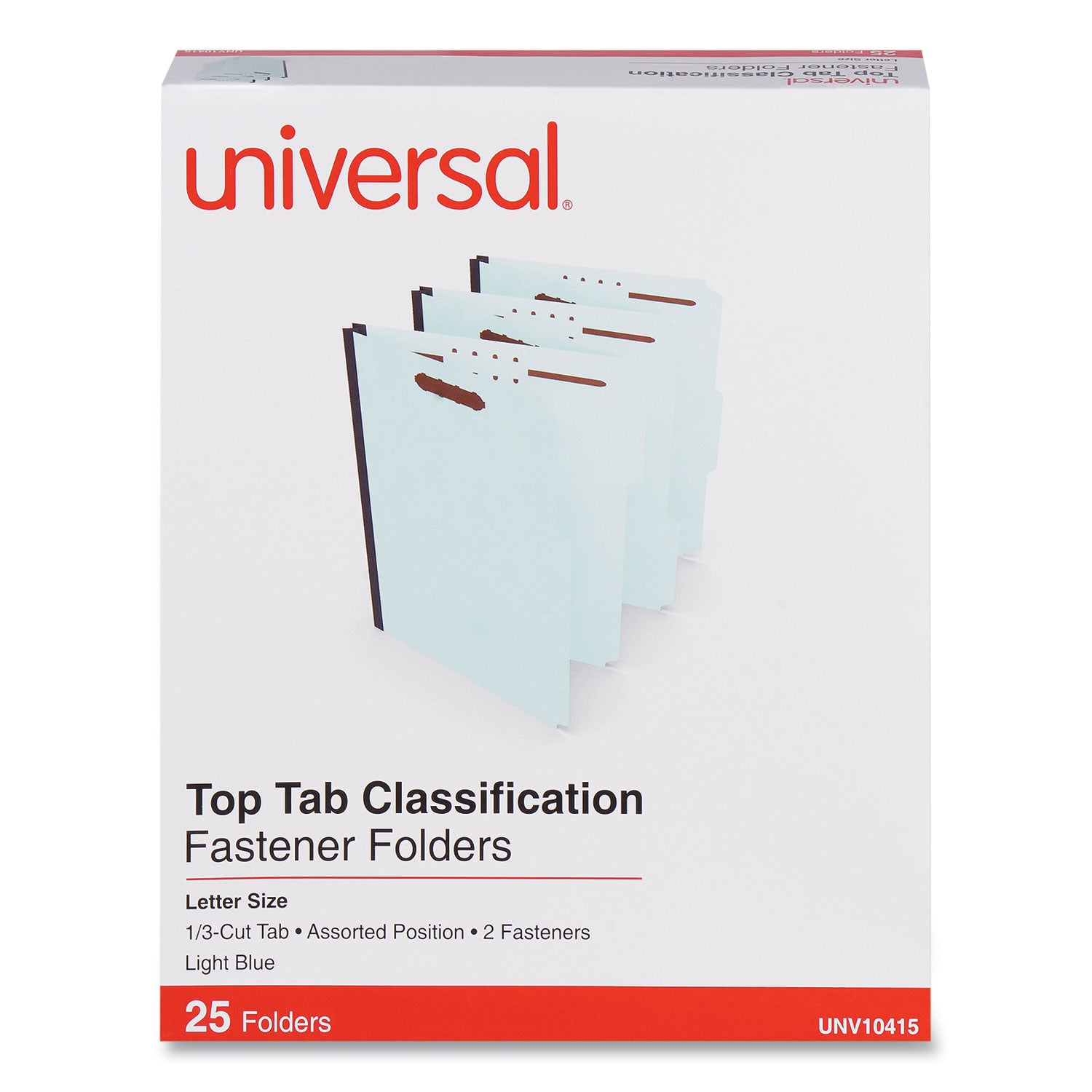 Universal® Top Tab Classification Folders, 1" Expansion, 2 Fasteners, Letter Size, Light Blue Exterior, 25/Box