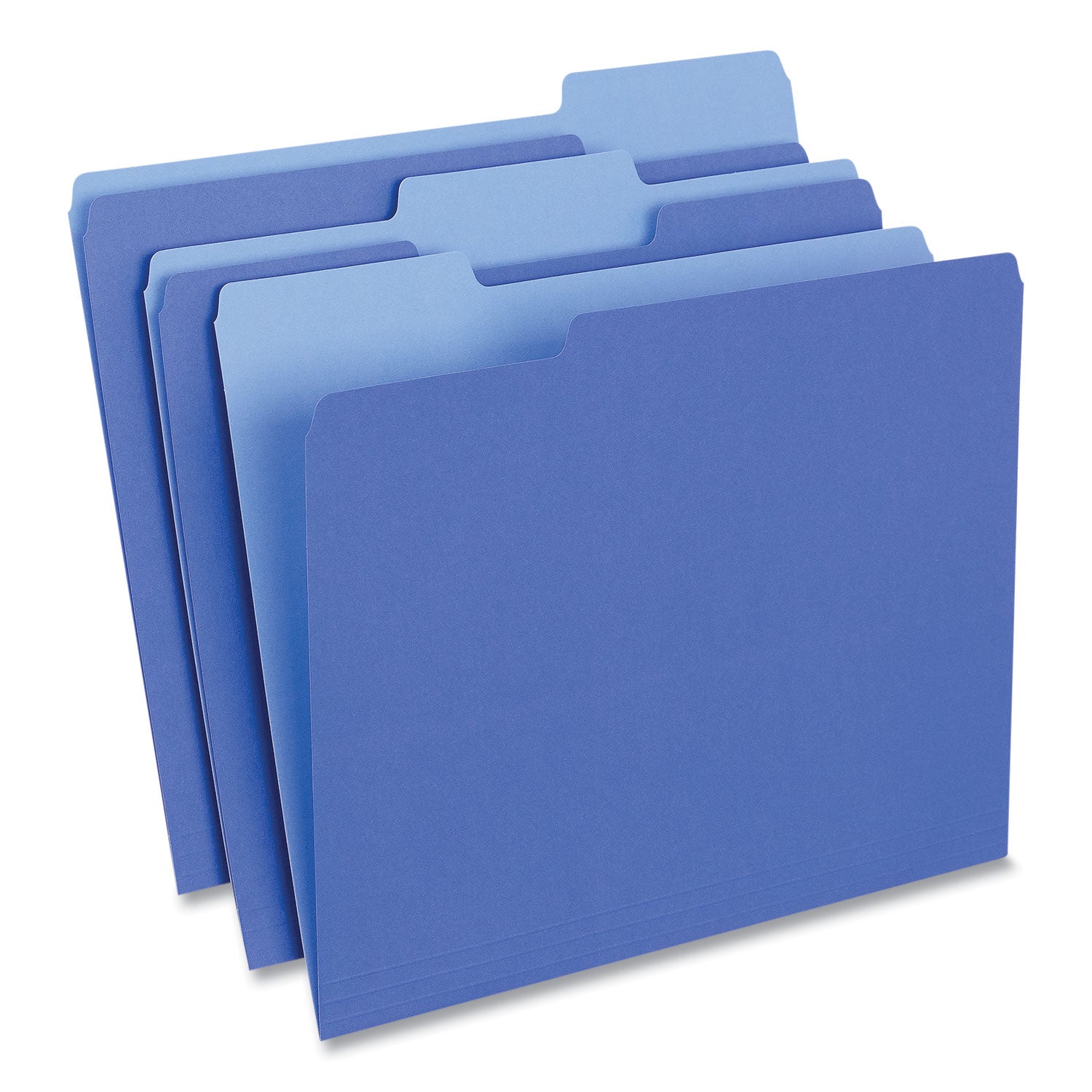 Universal® Deluxe Colored Top Tab File Folders, 1/3-Cut Tabs: Assorted, Letter Size, Blue/Light Blue, 100/Box