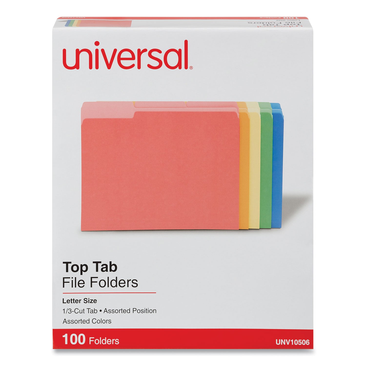 Deluxe Colored Top Tab File Folders, 1/3-Cut Tabs: Assorted, Letter Size, Assorted Colors, 100/Box