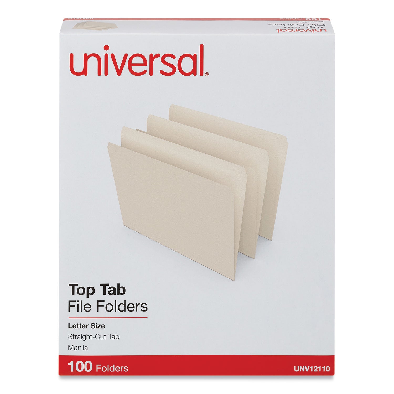 Top Tab File Folders, Straight Tabs, Letter Size, 0.75" Expansion, Manila, 100/Box