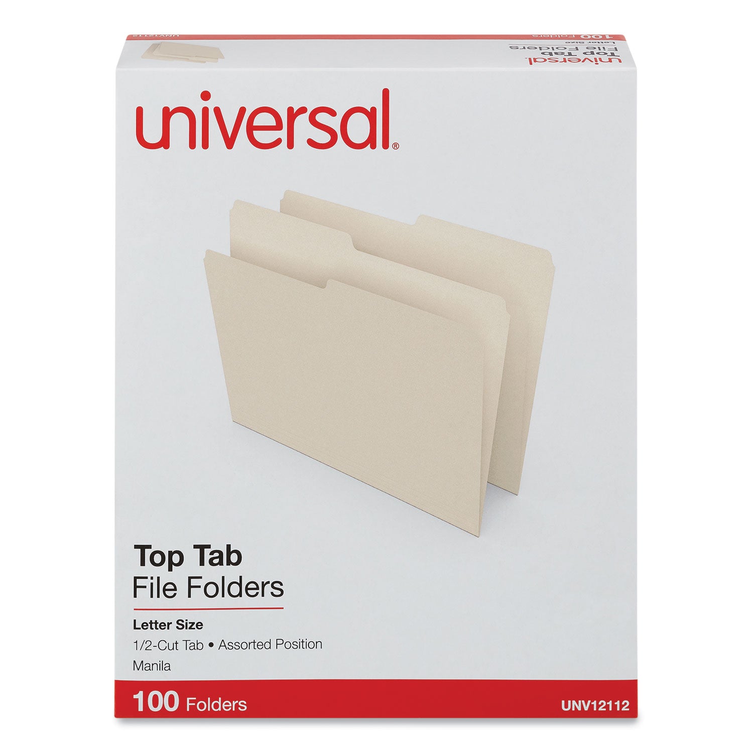 Top Tab File Folders, 1/2-Cut Tabs: Assorted, Letter Size, 0.75" Expansion, Manila, 100/Box