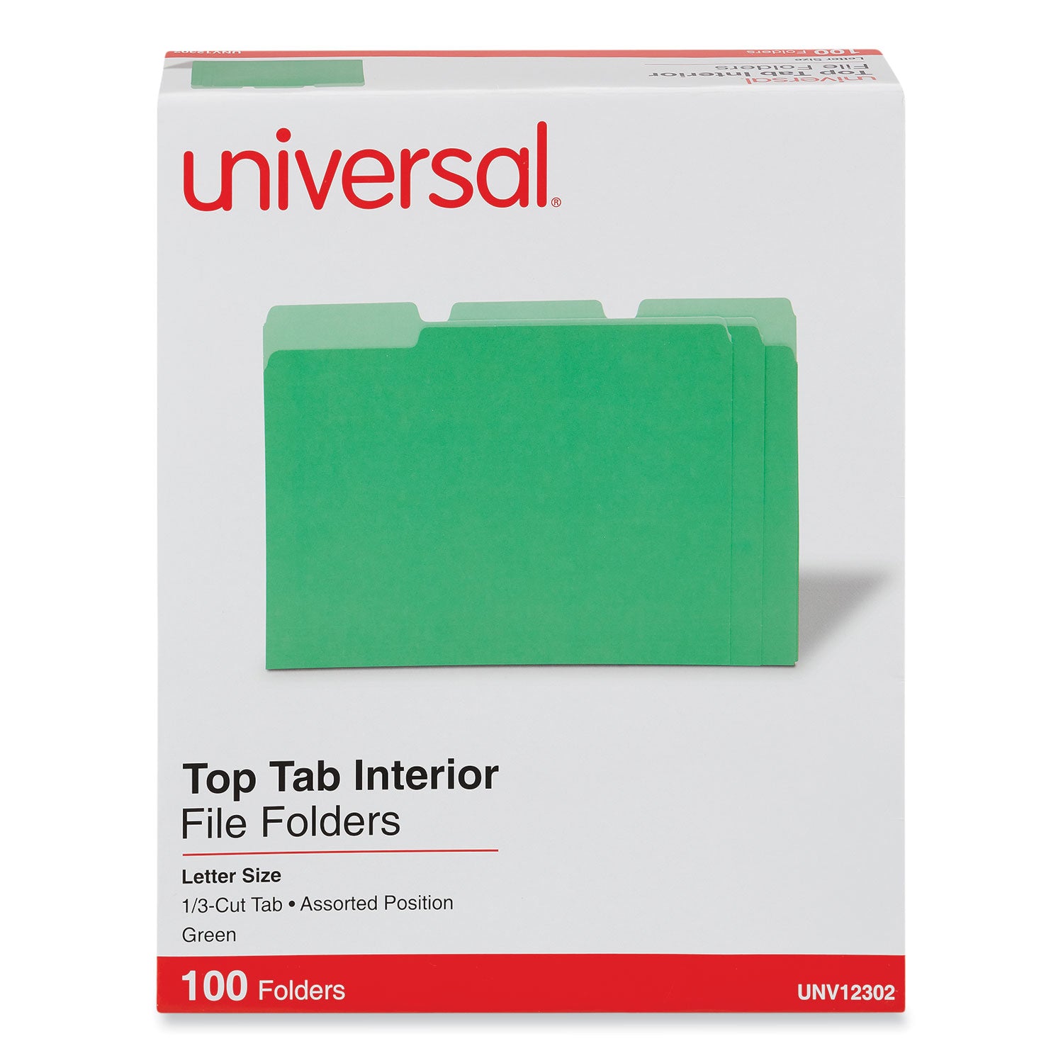 Interior File Folders, 1/3-Cut Tabs: Assorted, Letter Size, 11-pt Stock, Green, 100/Box