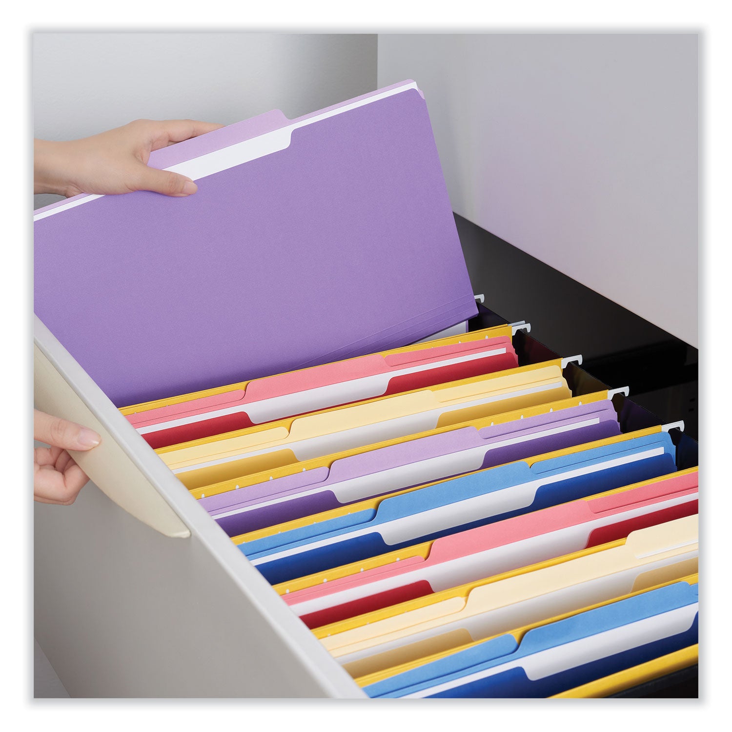 Universal® Interior File Folders, 1/3-Cut Tabs: Assorted, Letter Size, 11-pt Stock, Violet, 100/Box