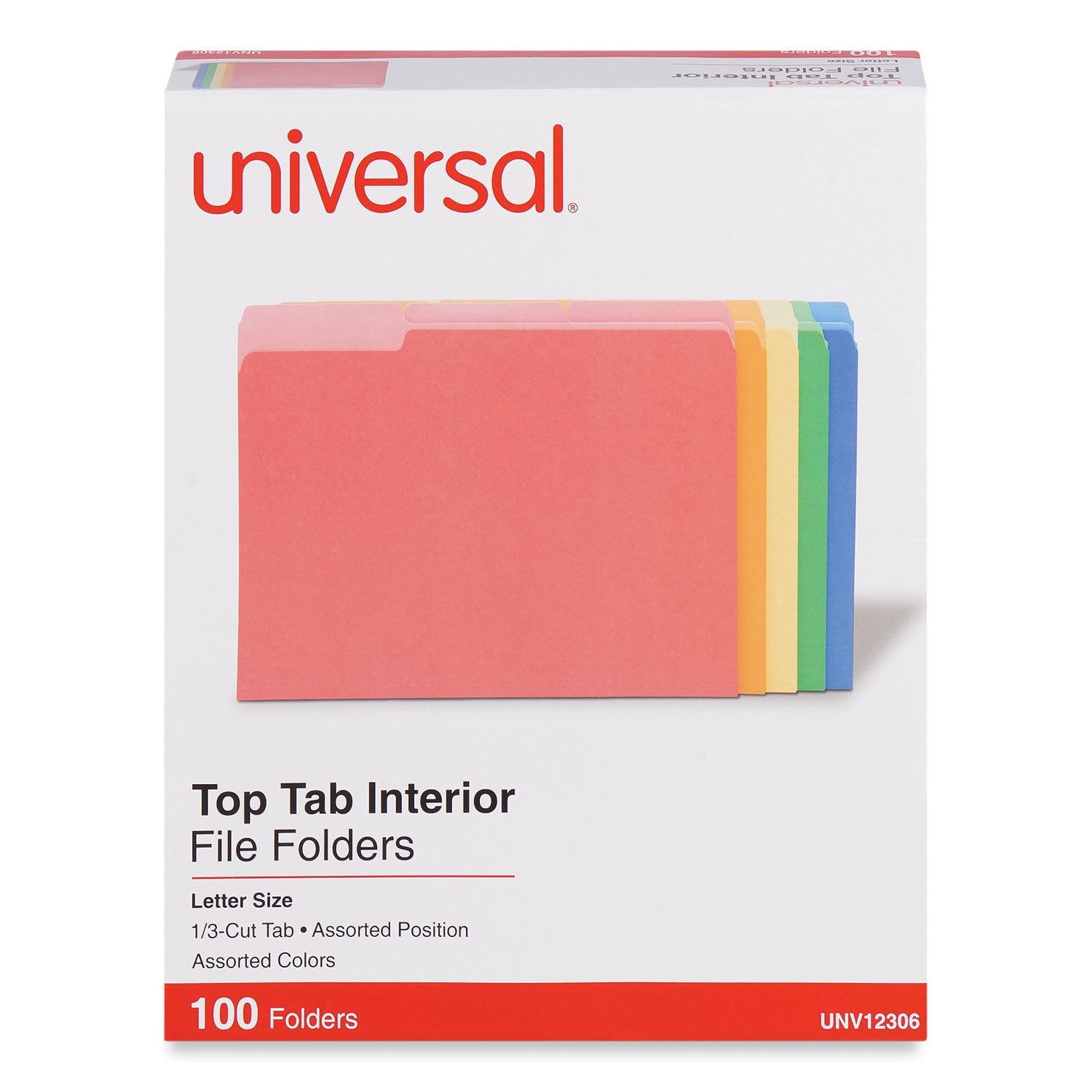 Interior File Folders, 1/3-Cut Tabs: Assorted, Letter Size, 11-pt Stock, Assorted Colors, 100/Box