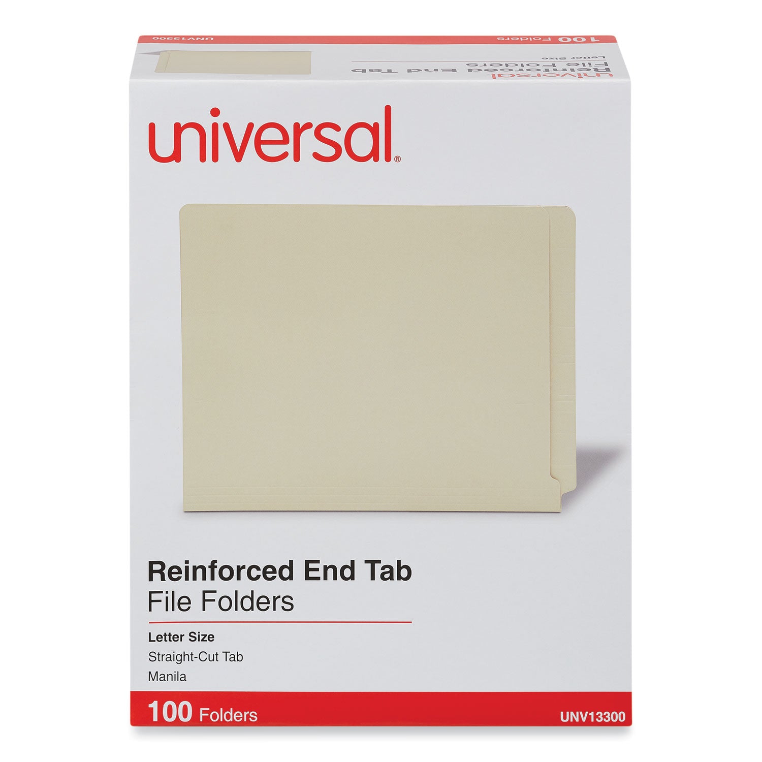 Universal® Deluxe Reinforced End Tab Folders, 9" High Front, Straight Tabs, Letter Size, 0.75" Expansion, Manila, 100/Box