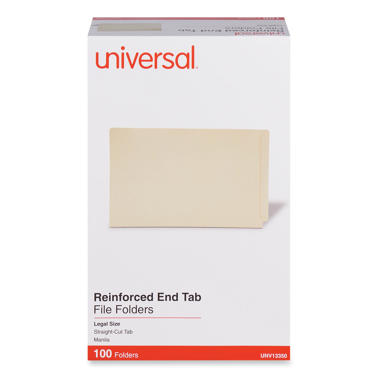 Universal® Deluxe Reinforced End Tab Folders, Straight Tabs, Legal Size, 0.75" Expansion, Manila, 100/Box