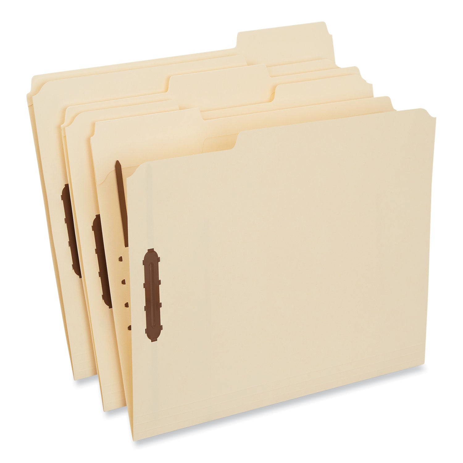 Universal® Deluxe Reinforced Top Tab Fastener Folders, 0.75" Expansion, 2 Fasteners, Letter Size, Manila Exterior, 50/Box