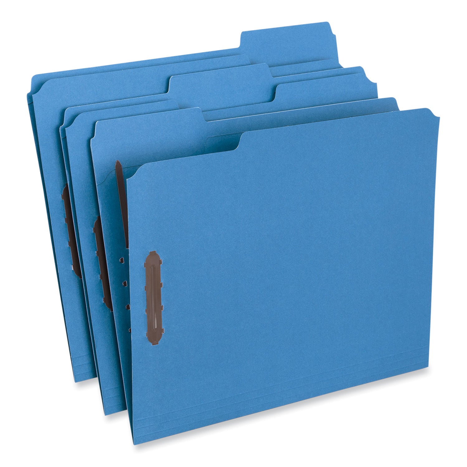 Universal® Deluxe Reinforced Top Tab Fastener Folders, 0.75" Expansion, 2 Fasteners, Letter Size, Blue Exterior, 50/Box