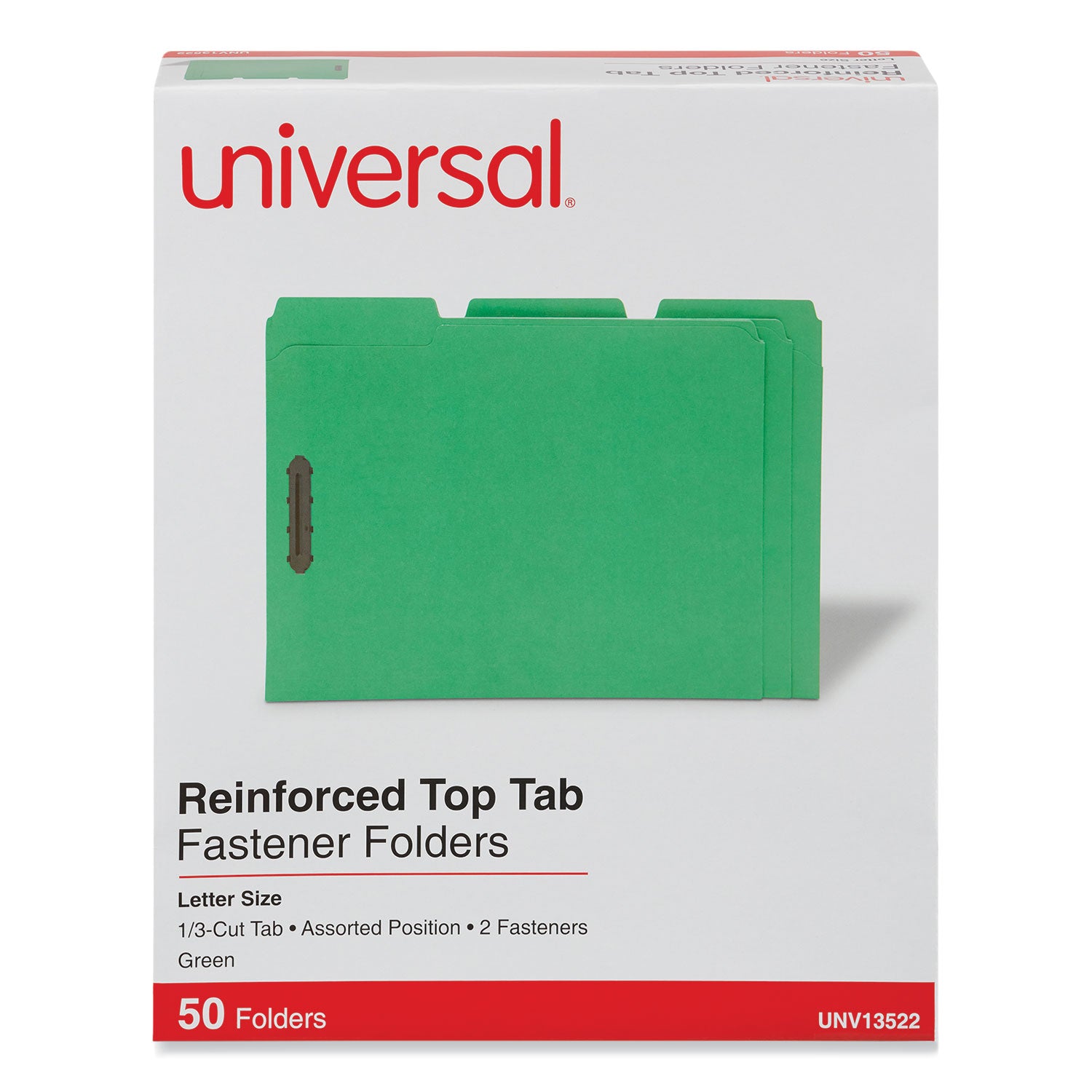 Deluxe Reinforced Top Tab Fastener Folders, 0.75" Expansion, 2 Fasteners, Letter Size, Green Exterior, 50/Box