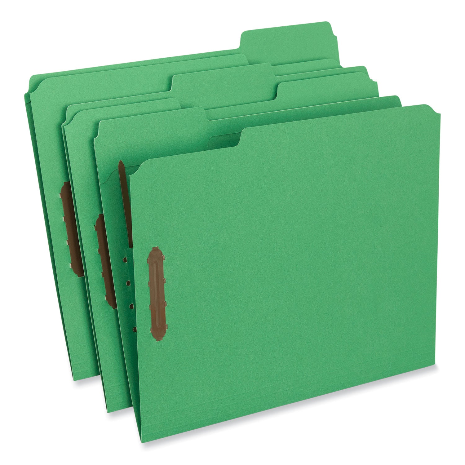 Universal® Deluxe Reinforced Top Tab Fastener Folders, 0.75" Expansion, 2 Fasteners, Letter Size, Green Exterior, 50/Box