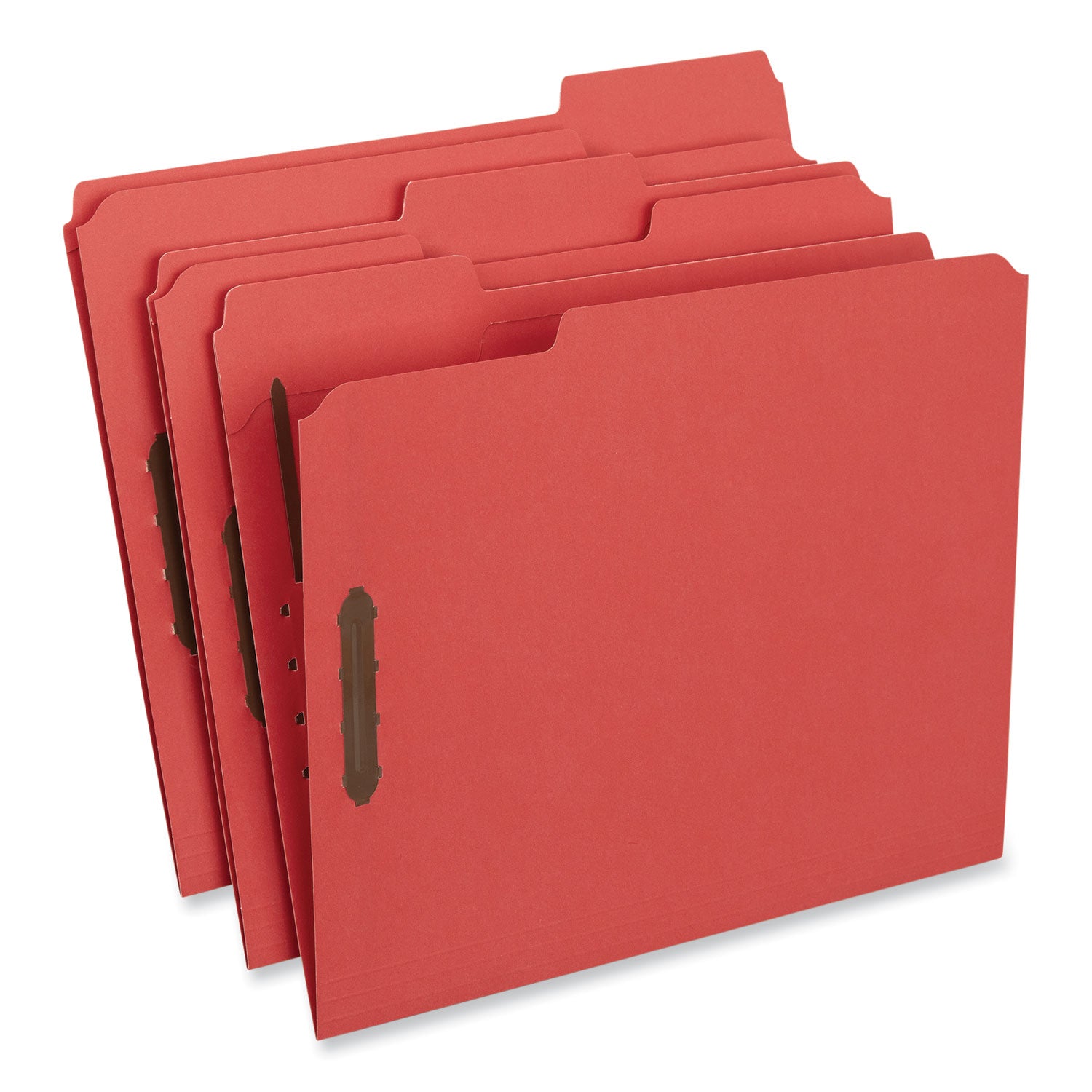 Universal® Deluxe Reinforced Top Tab Fastener Folders, 0.75" Expansion, 2 Fasteners, Letter Size, Red Exterior, 50/Box