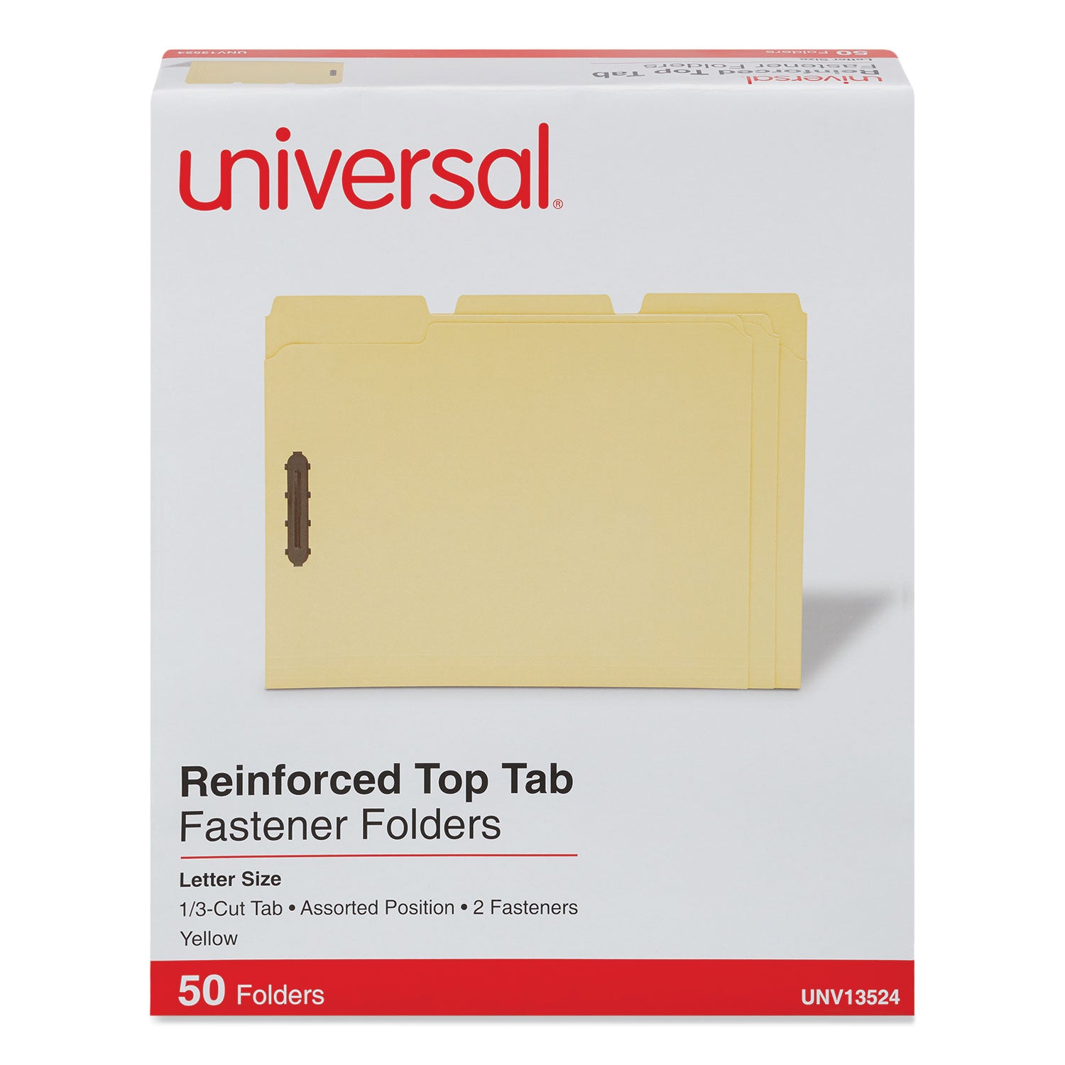 Universal® Deluxe Reinforced Top Tab Fastener Folders, 0.75" Expansion, 2 Fasteners, Letter Size, Yellow Exterior, 50/Box