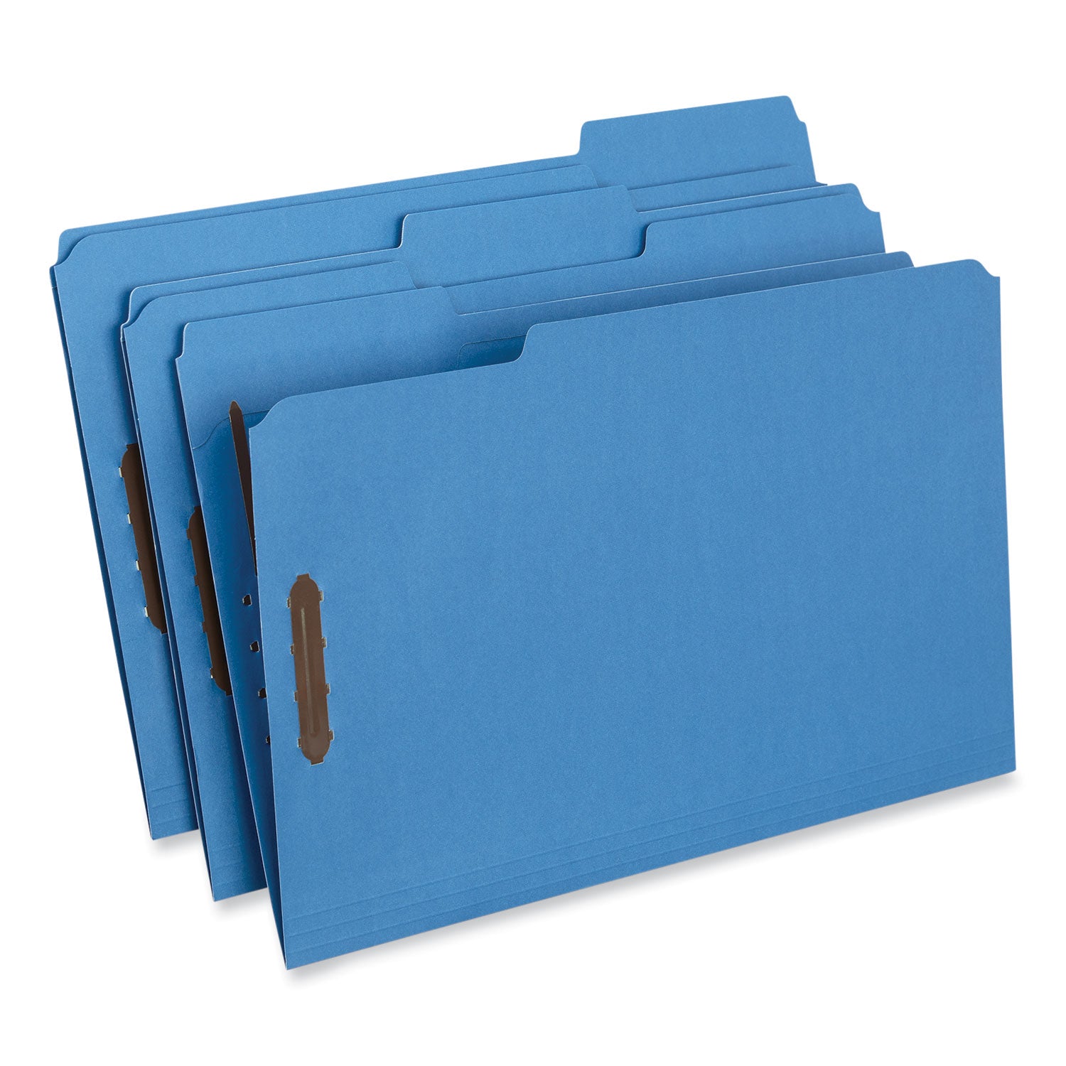 Universal® Deluxe Reinforced Top Tab Fastener Folders, 0.75" Expansion, 2 Fasteners, Legal Size, Blue Exterior, 50/Box