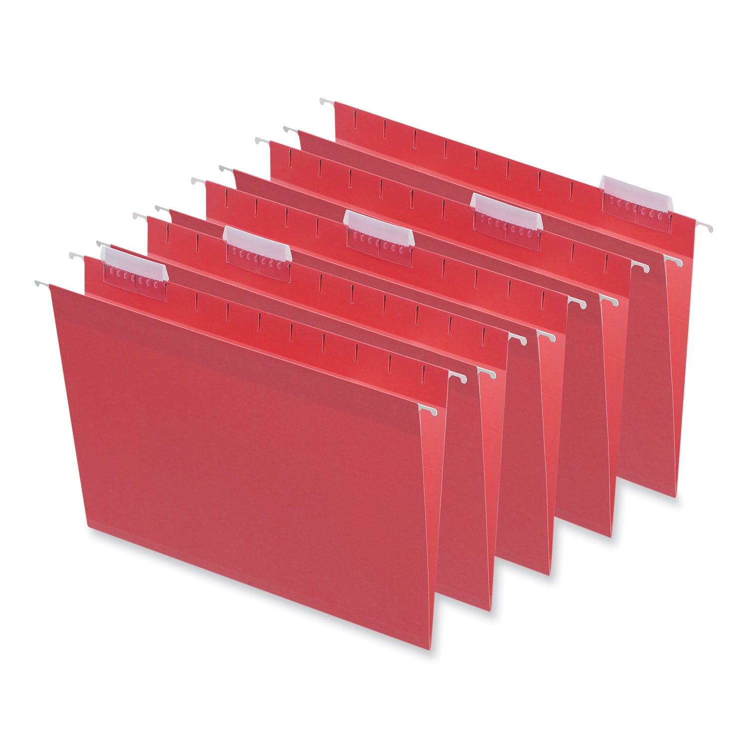 Universal® Deluxe Bright Color Hanging File Folders, Letter Size, 1/5-Cut Tabs, Red, 25/Box