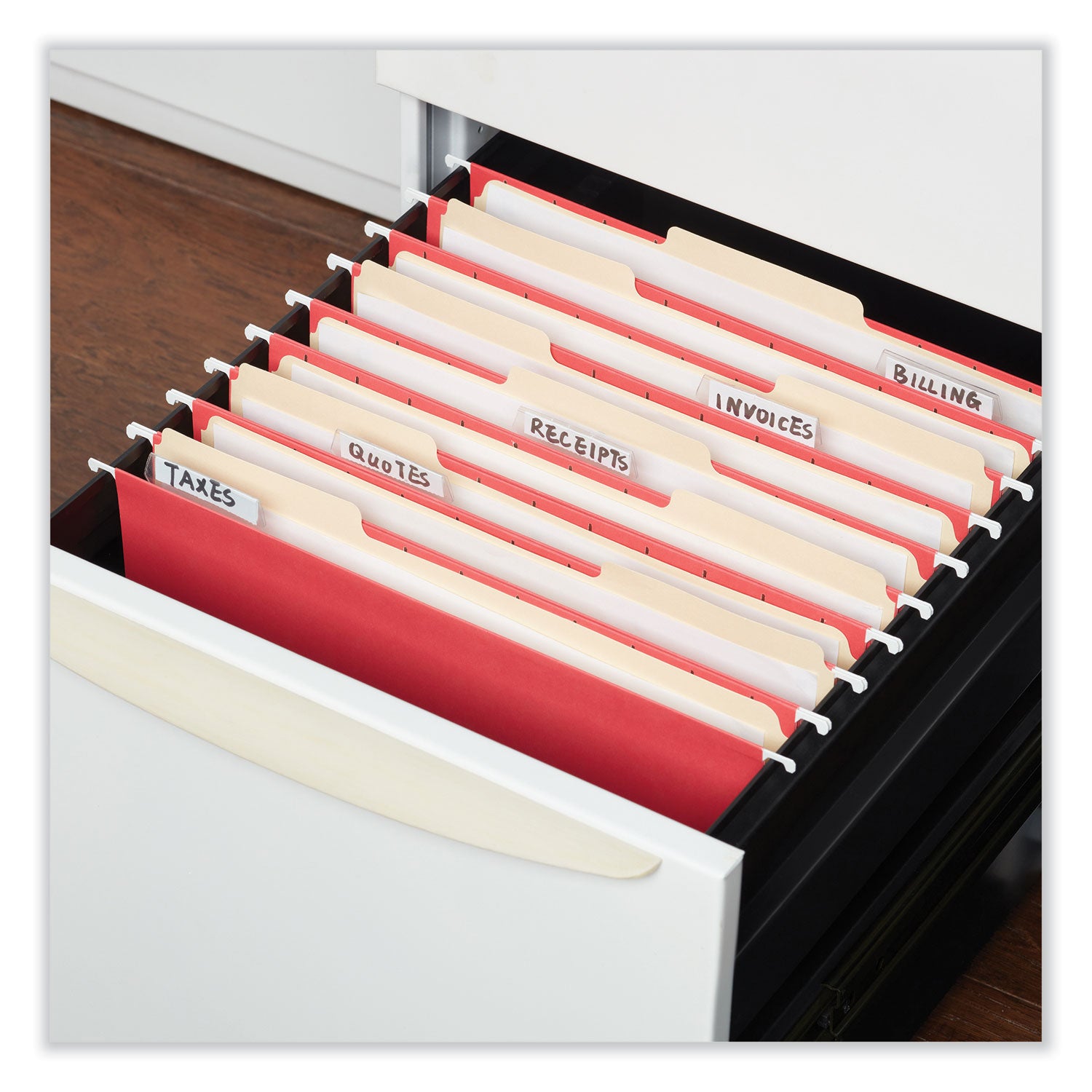 Universal® Deluxe Bright Color Hanging File Folders, Letter Size, 1/5-Cut Tabs, Red, 25/Box