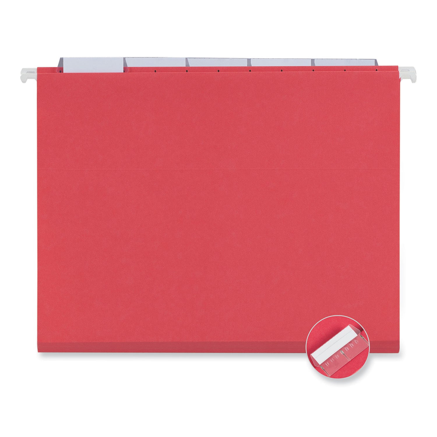 Universal® Deluxe Bright Color Hanging File Folders, Letter Size, 1/5-Cut Tabs, Red, 25/Box