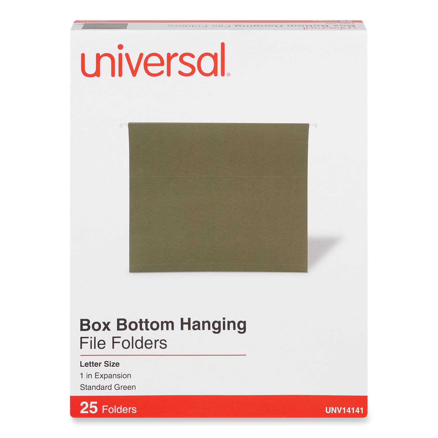 Universal® Box Bottom Hanging File Folders, 1" Capacity, Letter Size, 1/5-Cut Tabs, Standard Green, 25/Box