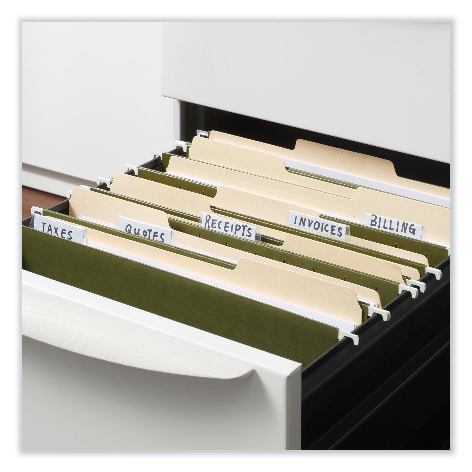 Universal® Box Bottom Hanging File Folders, 3" Capacity, Letter Size, 1/5-Cut Tabs, Standard Green, 25/Box