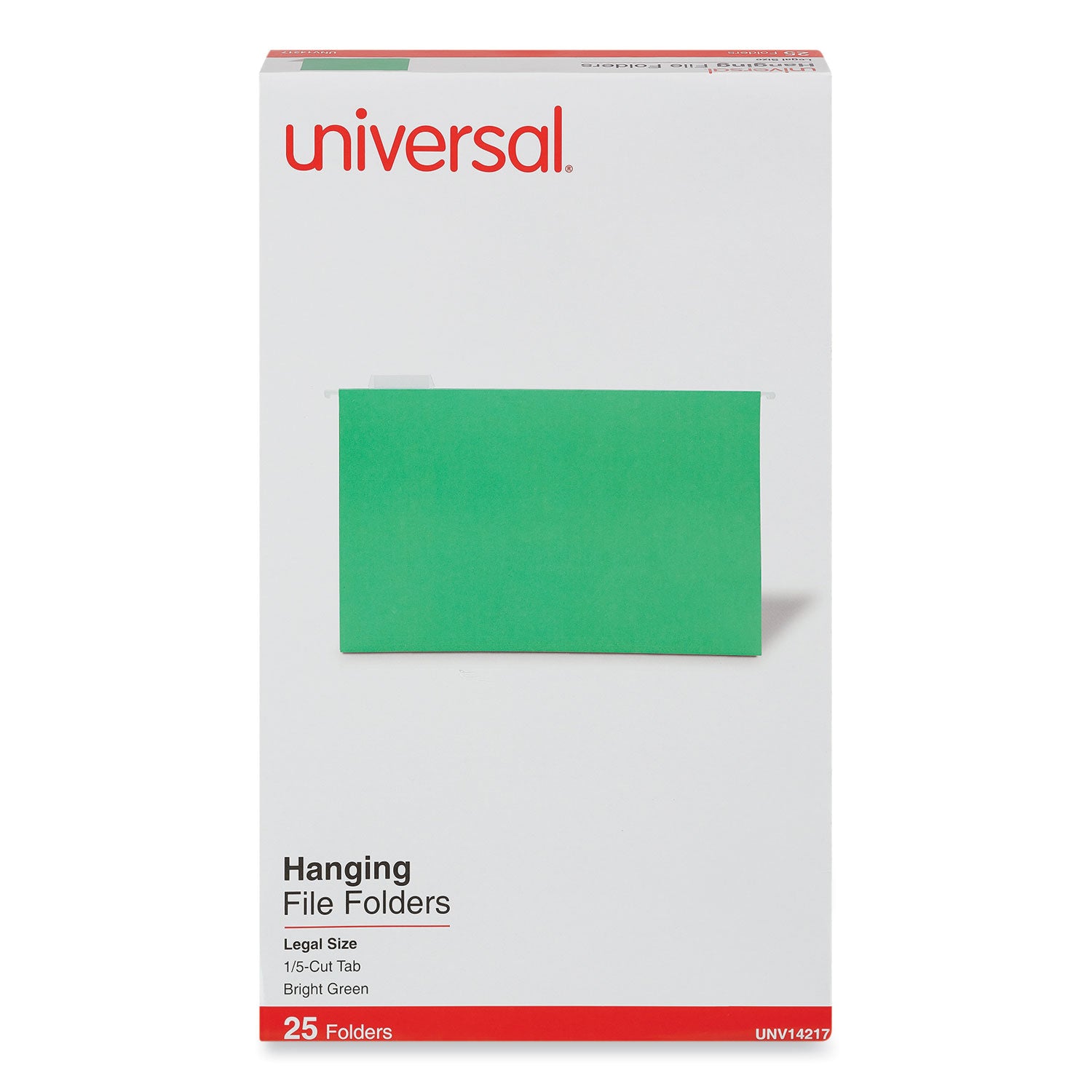 Universal® Deluxe Bright Color Hanging File Folders, Legal Size, 1/5-Cut Tabs, Bright Green, 25/Box