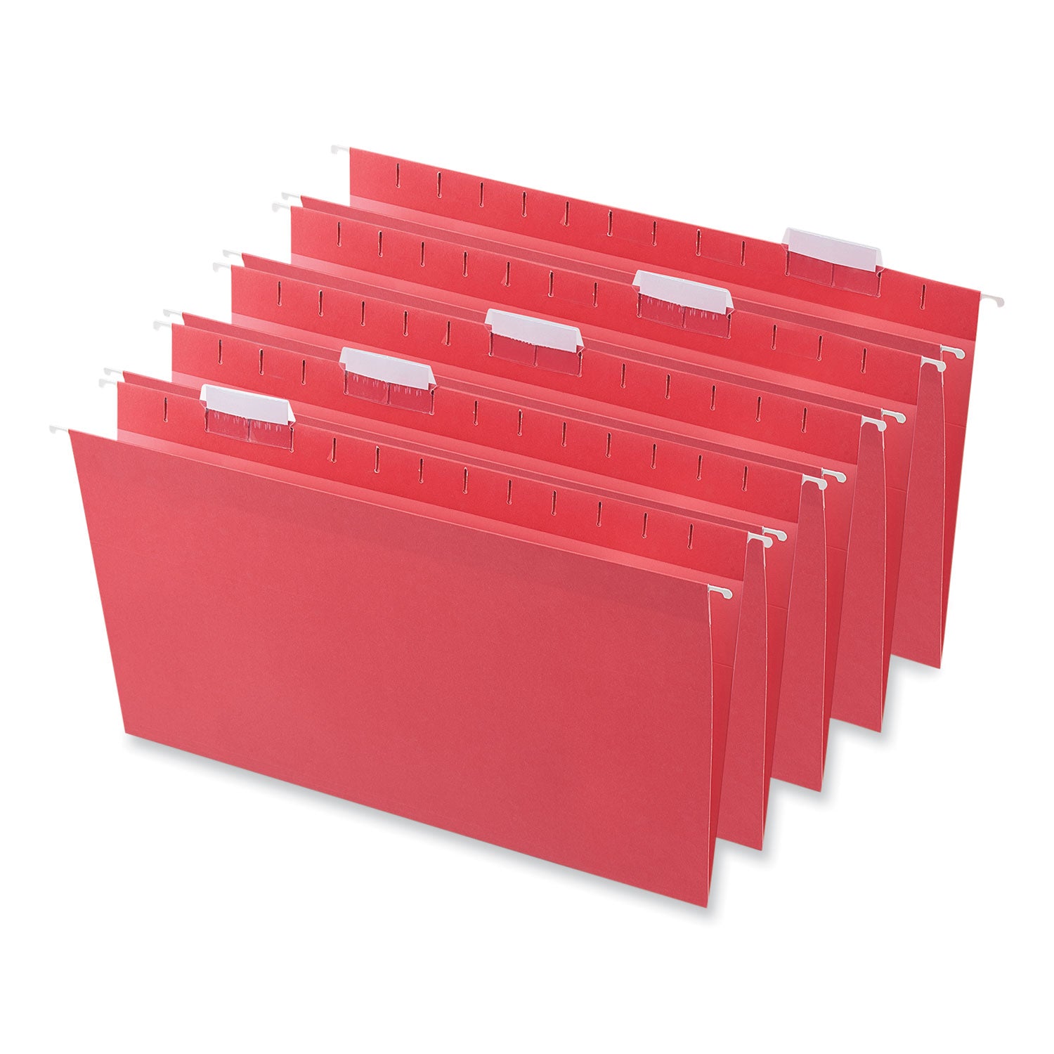 Universal® Deluxe Bright Color Hanging File Folders, Legal Size, 1/5-Cut Tabs, Red, 25/Box