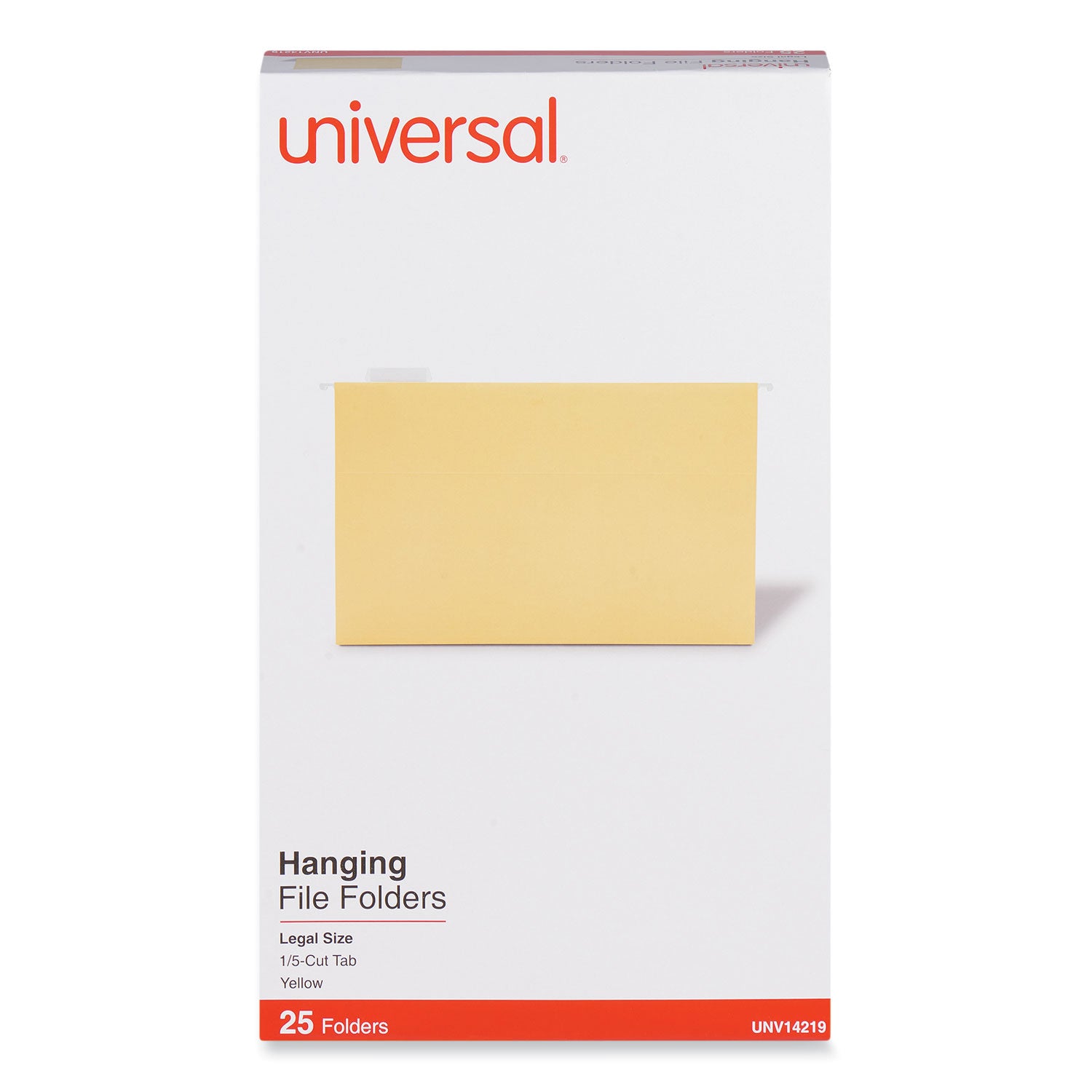 Universal® Deluxe Bright Color Hanging File Folders, Legal Size, 1/5-Cut Tabs, Yellow, 25/Box