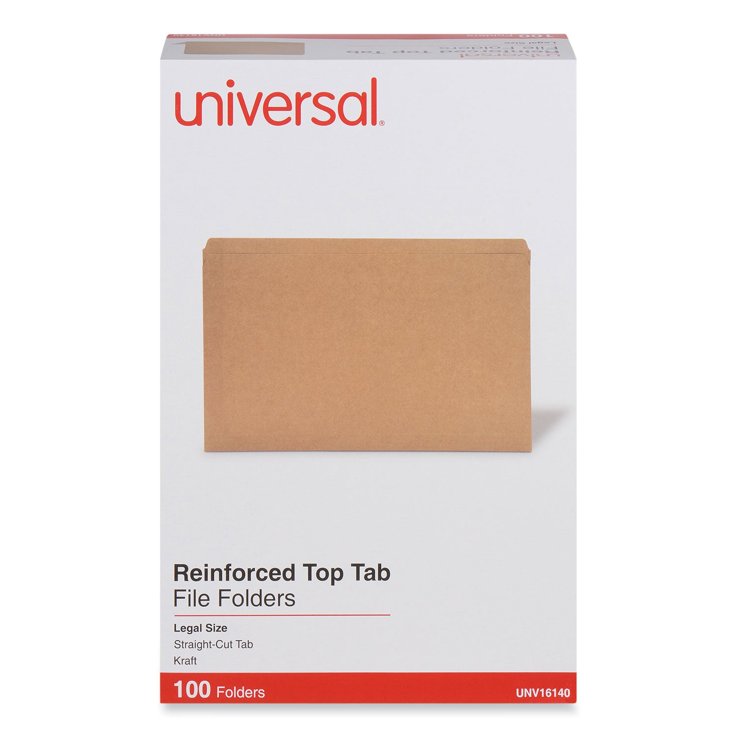 Universal® Reinforced Kraft Top Tab File Folders, Straight Tabs, Legal Size, 0.75" Expansion, Brown, 100/Box