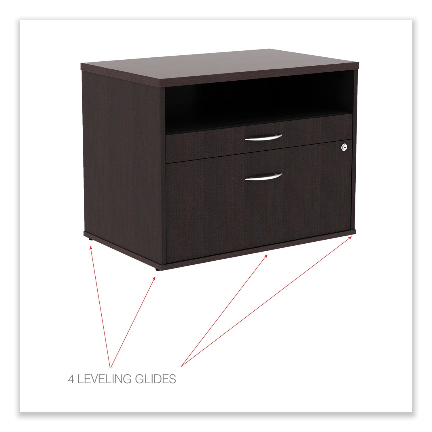 Alera® Alera Open Office Desk Series Low File Cabinet Credenza, 2-Drawer: Pencil/File,Legal/Letter,1 Shelf,Espresso,29.5x19.13x22.88